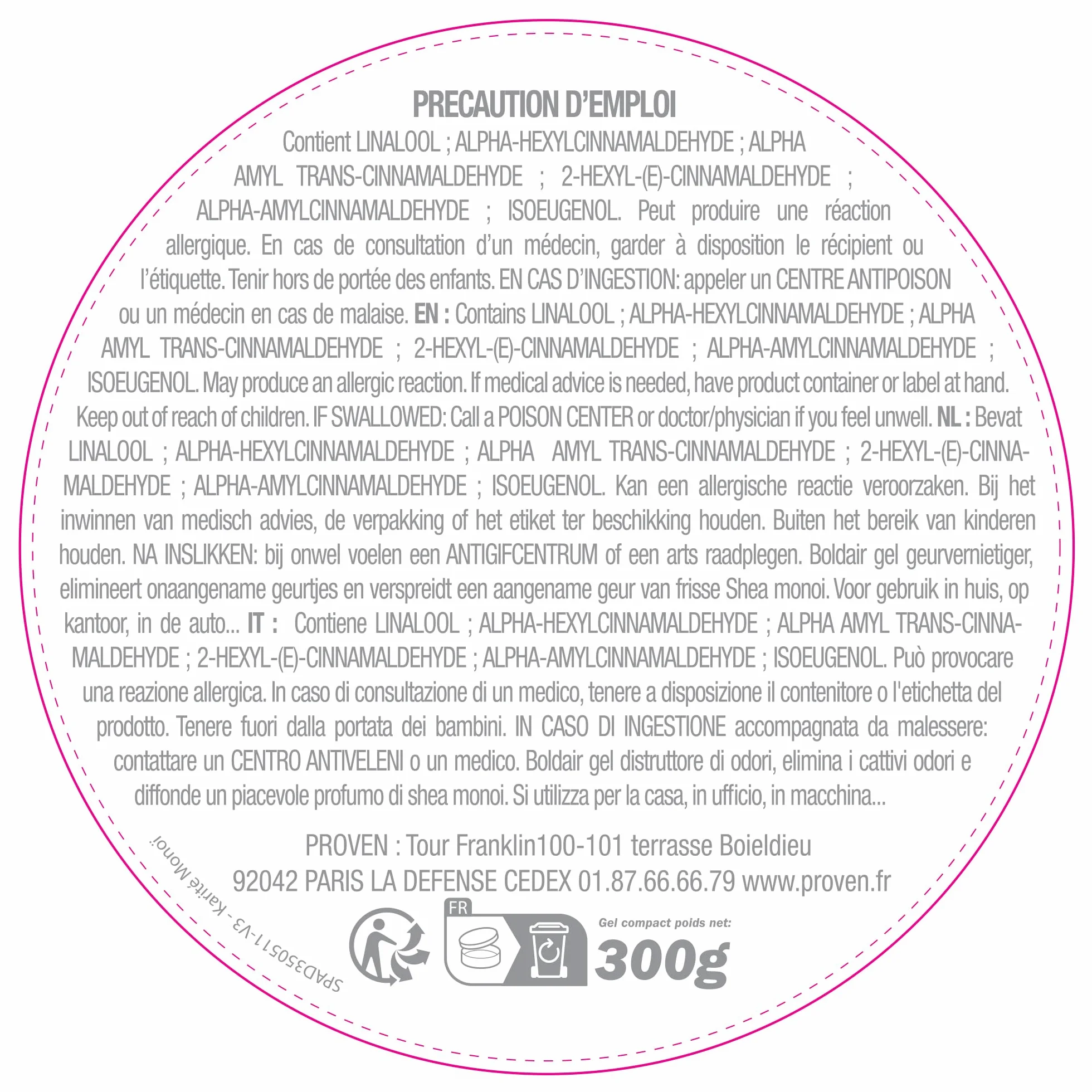 BOLDAIR Gel destructeur d'odeur Karité Monoï 300g Neutralise parfume Fabrication française