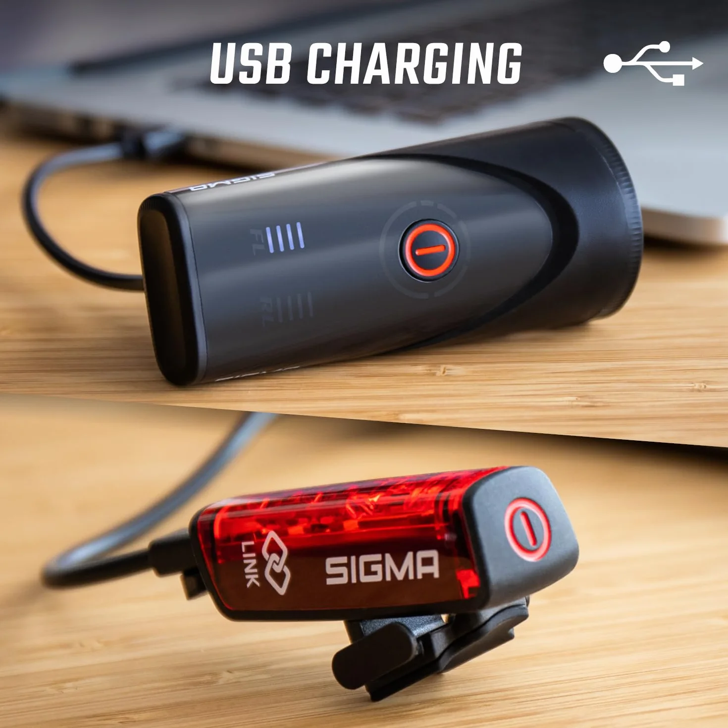 SIGMA Kit d'éclairage vélo Aura 100/Blaze Link (Support à vis) | Fonction de couplage innovante Eclairage vélo à LED 100 lux à l'avant | Feu arrière avec Fonction feu Stop