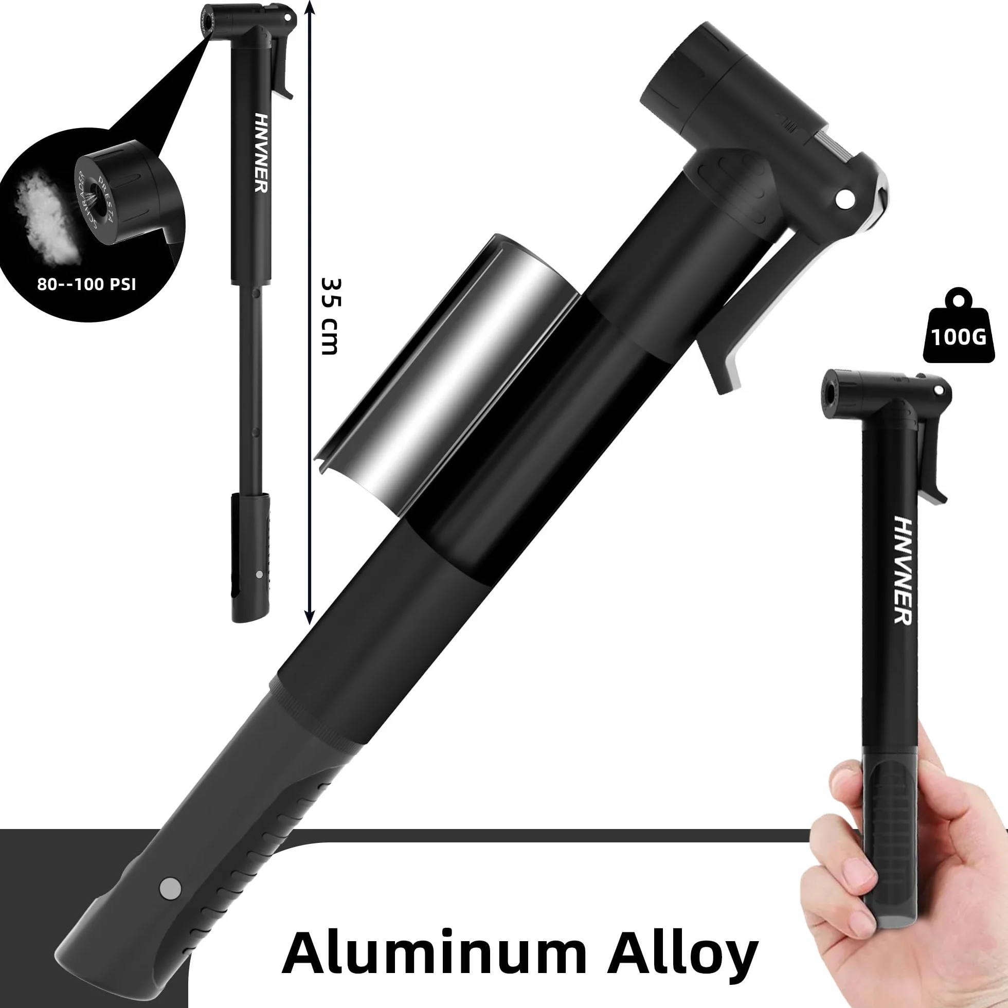 HNVNER Pompe à Vélo pour Schrader et Presta Valve,Mini Pompe avec Aiguille Gonflage,Pompe a Velo Portable Compacte légère avec Support de Fixation pour VTT, BMX, Moto et Ballon