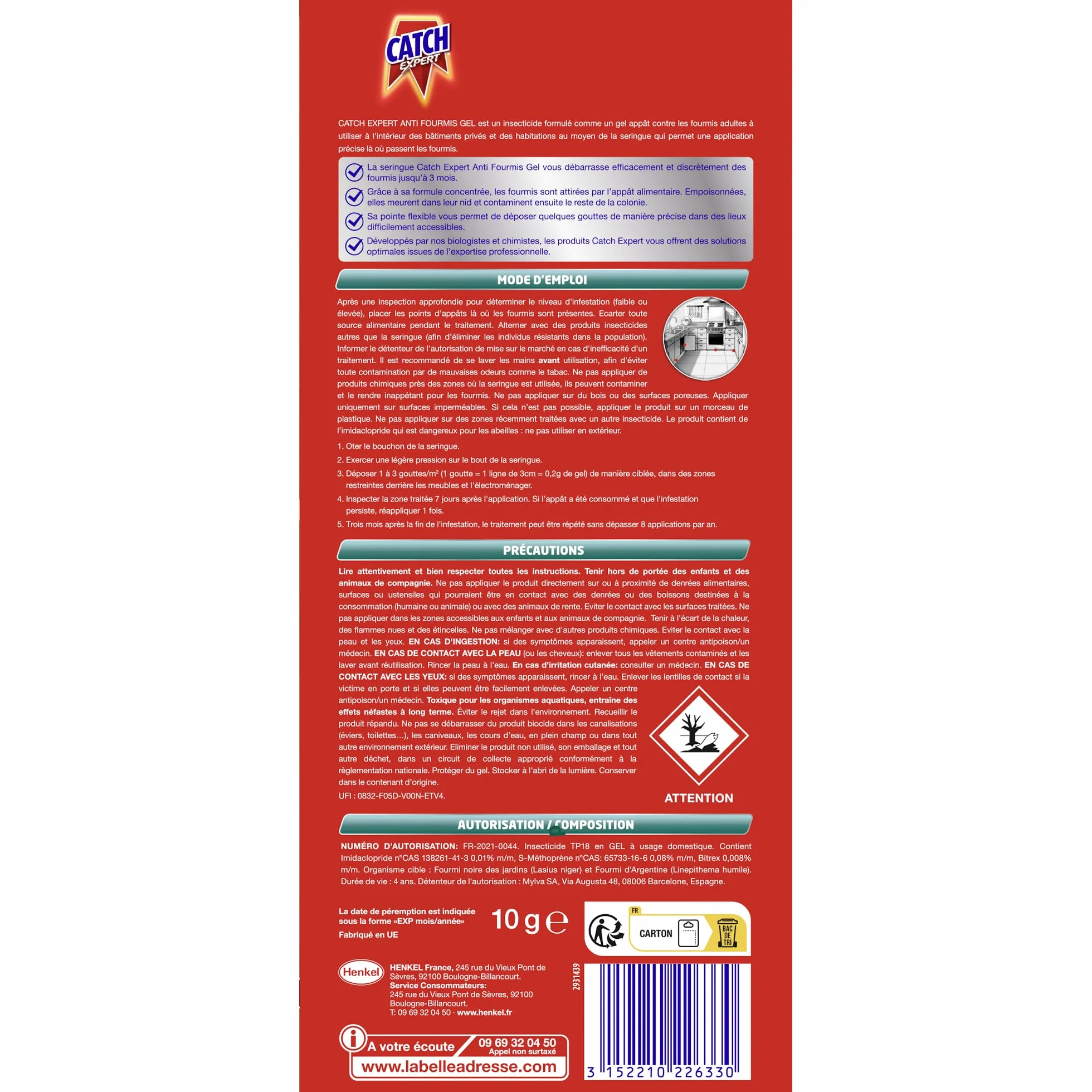 Catch Expert Gel Anti-fourmis Seringue 10g