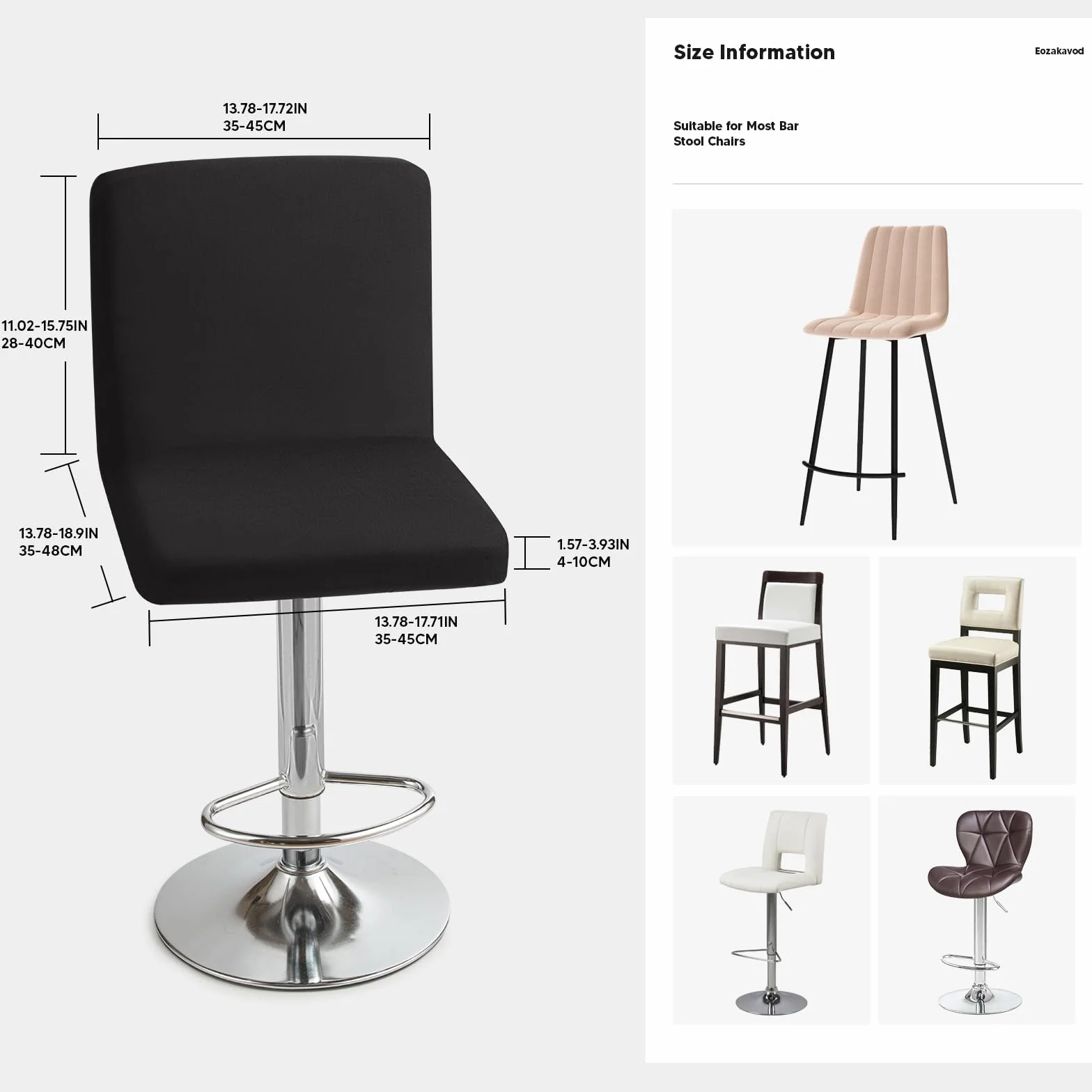 Housses de Chaise de Bar Extensible Lot de 4 Noir