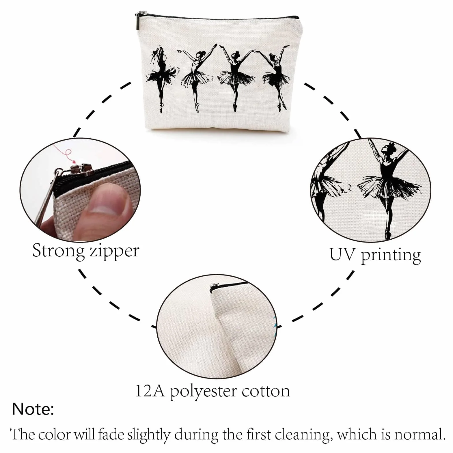 CREATCABIN Trousse Maquillage Toile Danseuse Ballet Portable Crayons Toilette Fermeture Éclair 25x18cm