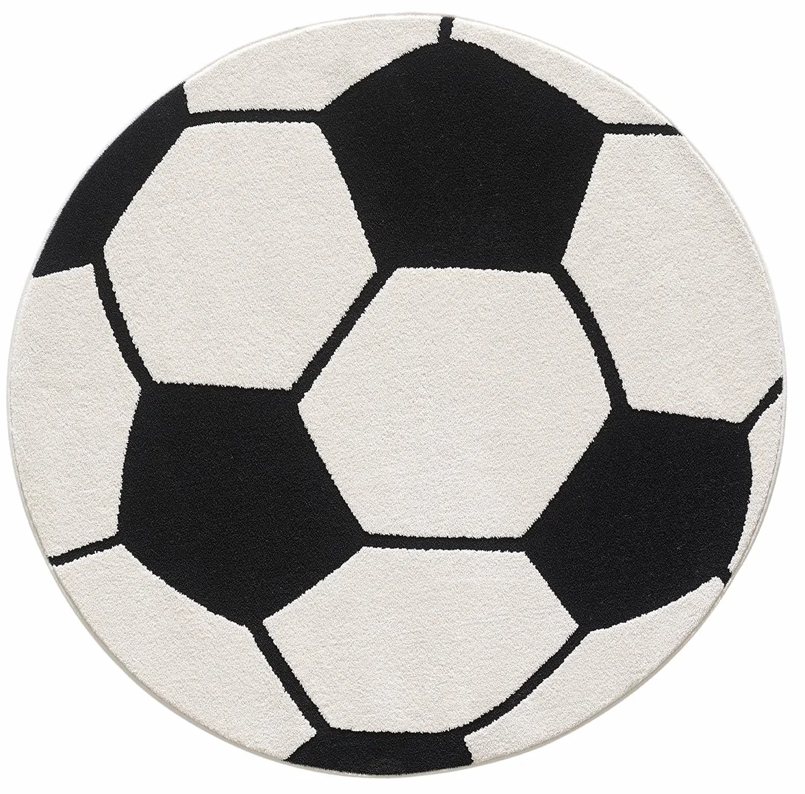 Tapis Enfant Rond Football Effet 3D 200 cm Noir Blanc