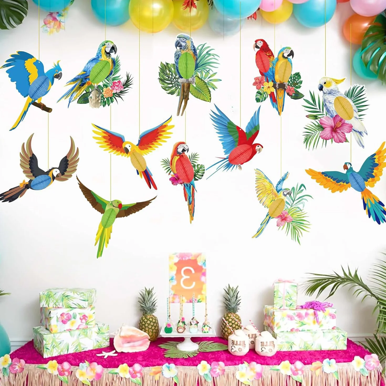 Lot de 9 découpes 3D en nid d'abeille oiseau tropical perroquet hawaïen décoration plage salle de classe jungle