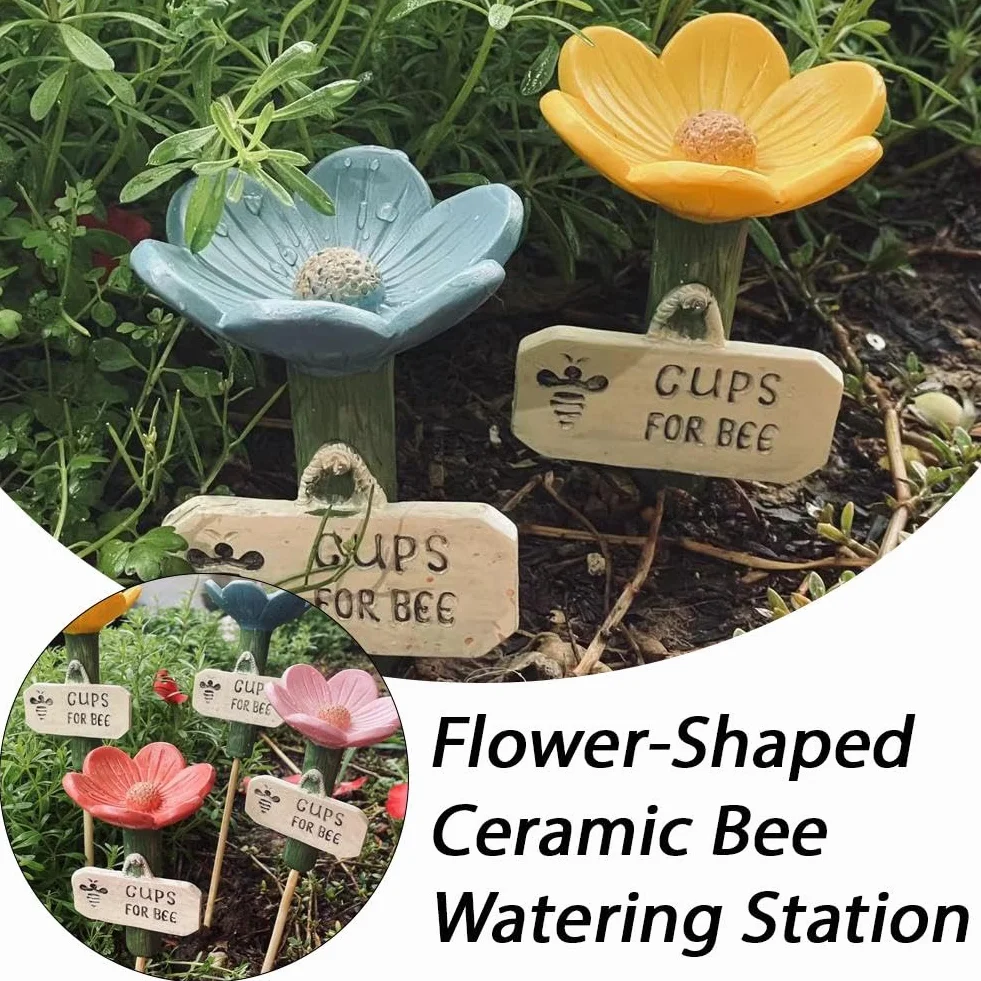 Station d'arrosage des abeilles en résine pour jardin, abreuvoir insectes pollinisateurs avec piquet stable
