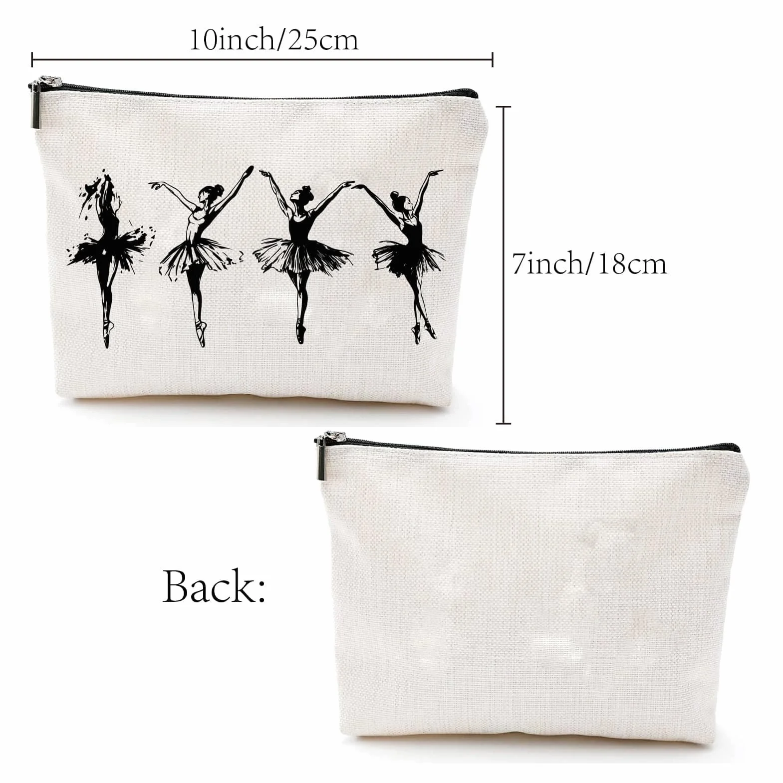 CREATCABIN Trousse Maquillage Toile Danseuse Ballet Portable Crayons Toilette Fermeture Éclair 25x18cm