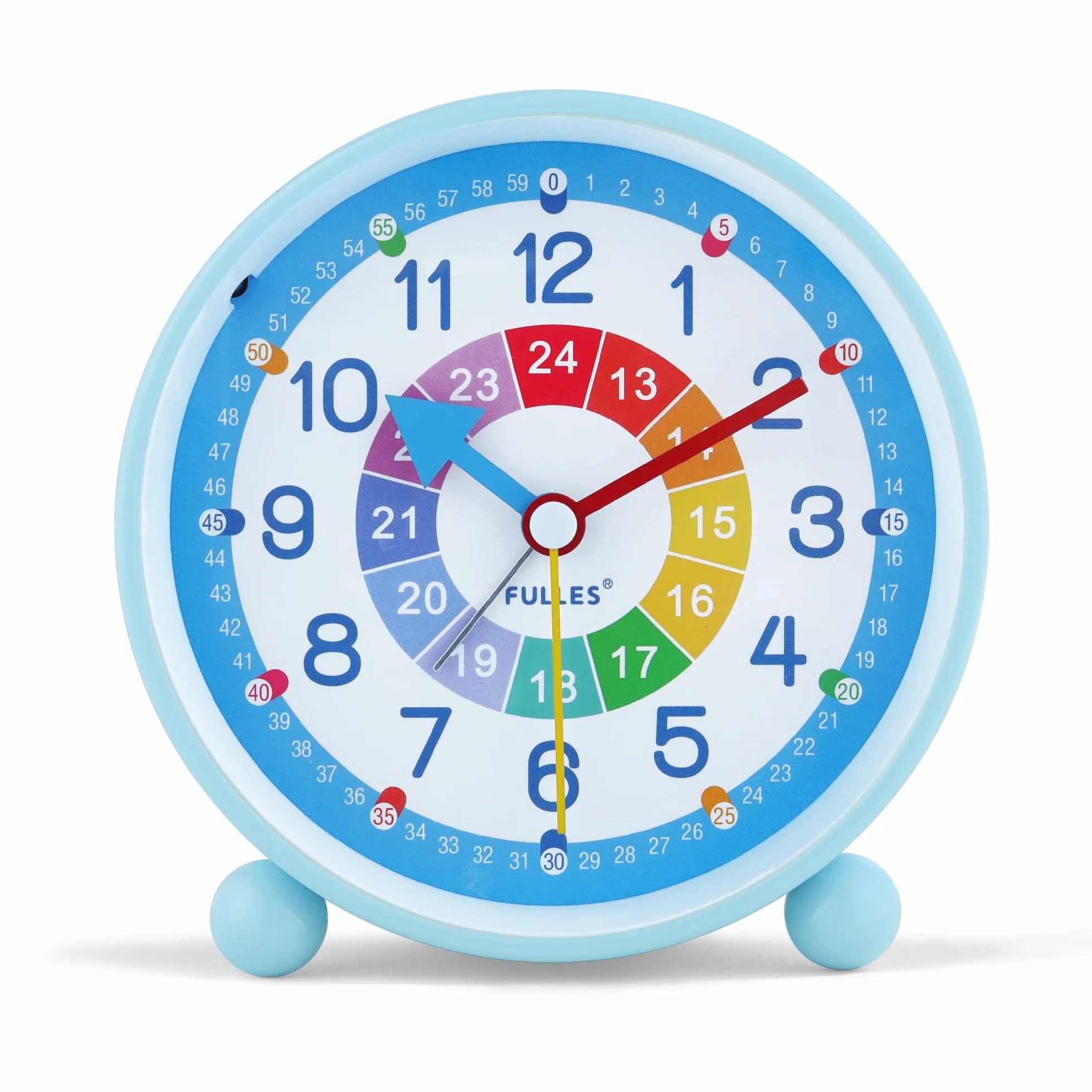 Lafocuse Reveil Enfant Silencieuse Métal Bleu Lumière de Nuit Facile à Lire Horloge de Table 10.5cm