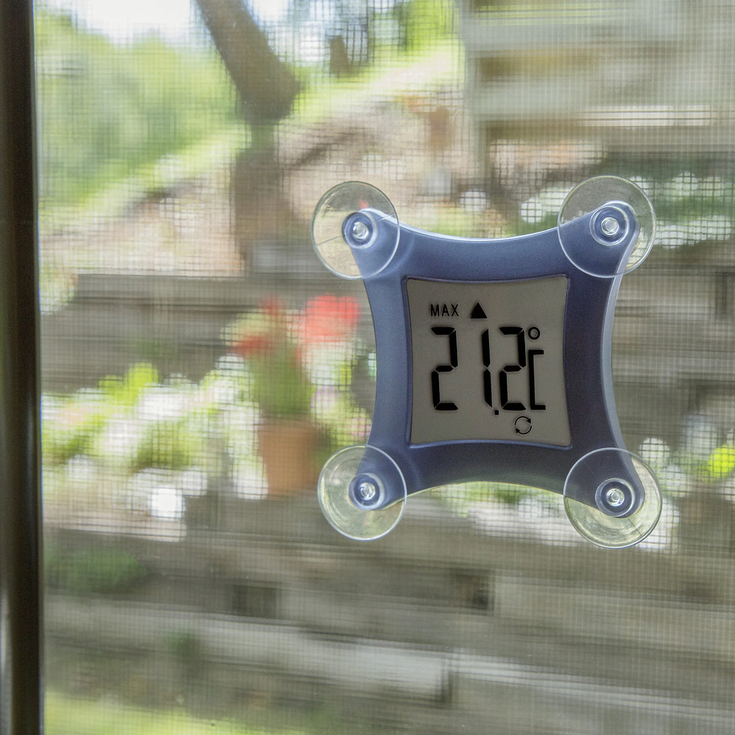 TFA Dostmann Thermomètre de fenêtre numérique Poco 30.1026, température extérieure, résistant aux intempéries, bleu métallique