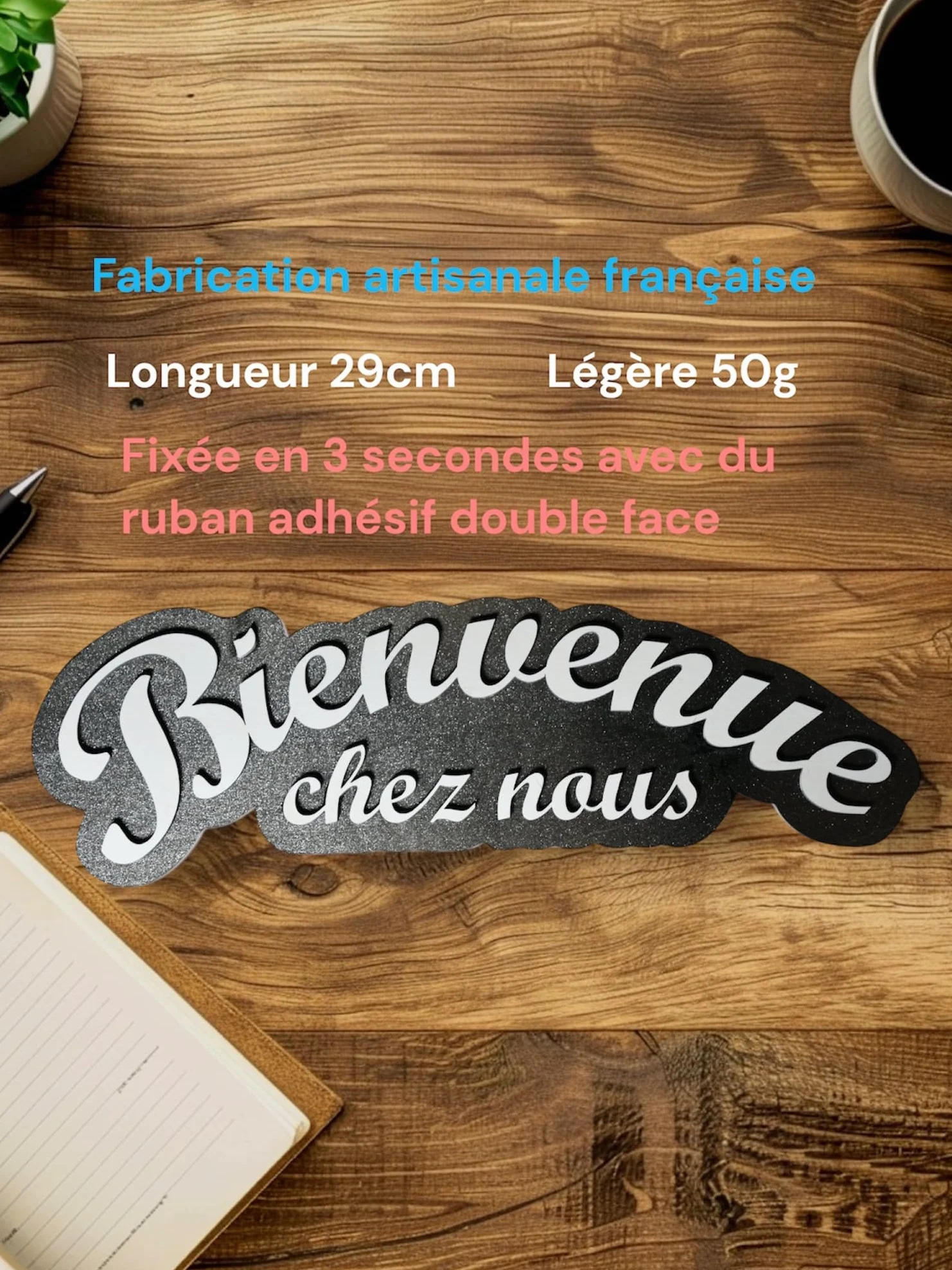 Enseigne décorative en bois Bienvenue chez nous | À accrocher ou à poser, Porte, Entrée, Fait main en France