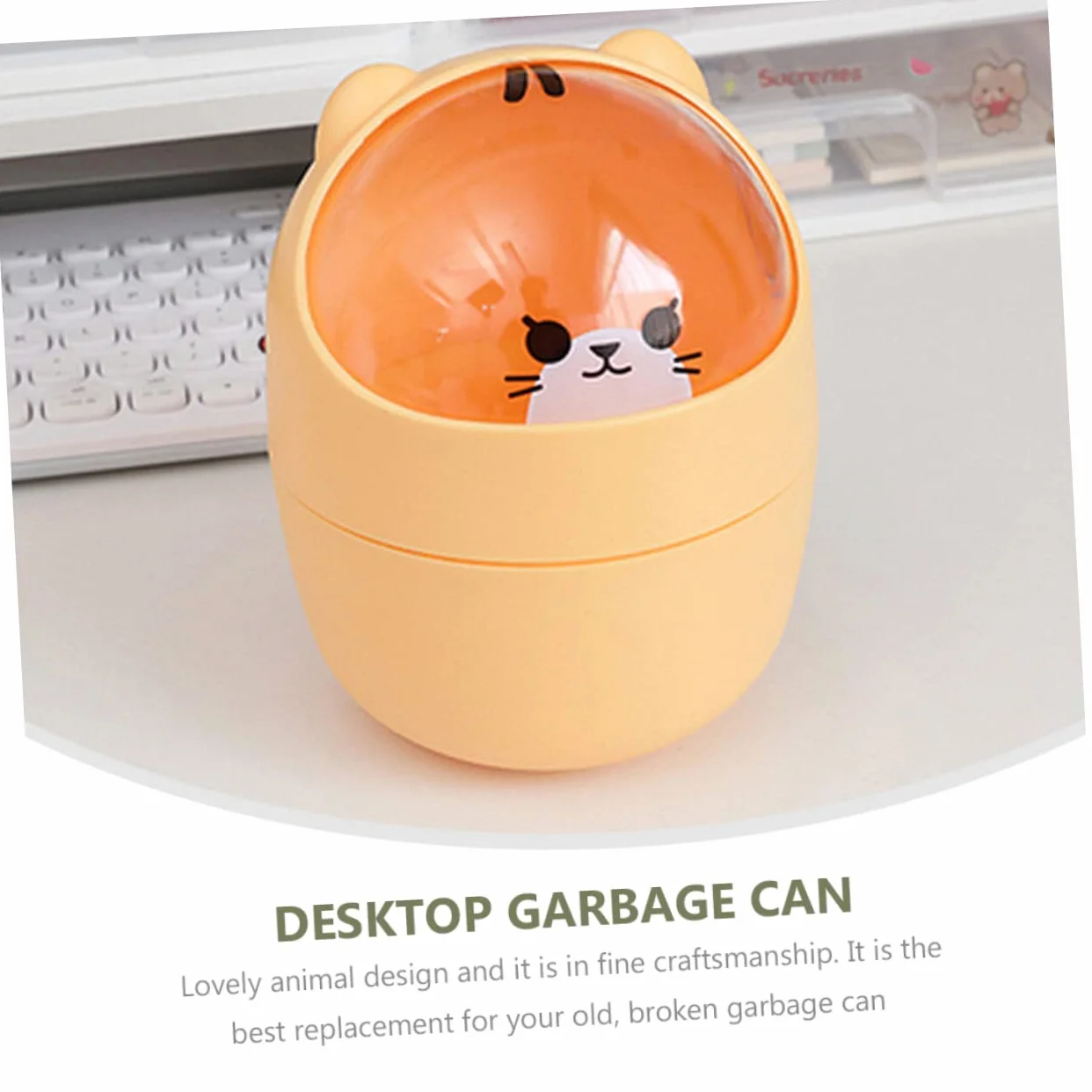 Cabilock Poubelle de Bureau Mignonne en Plastique Orange avec Couvercle Design Cartoon