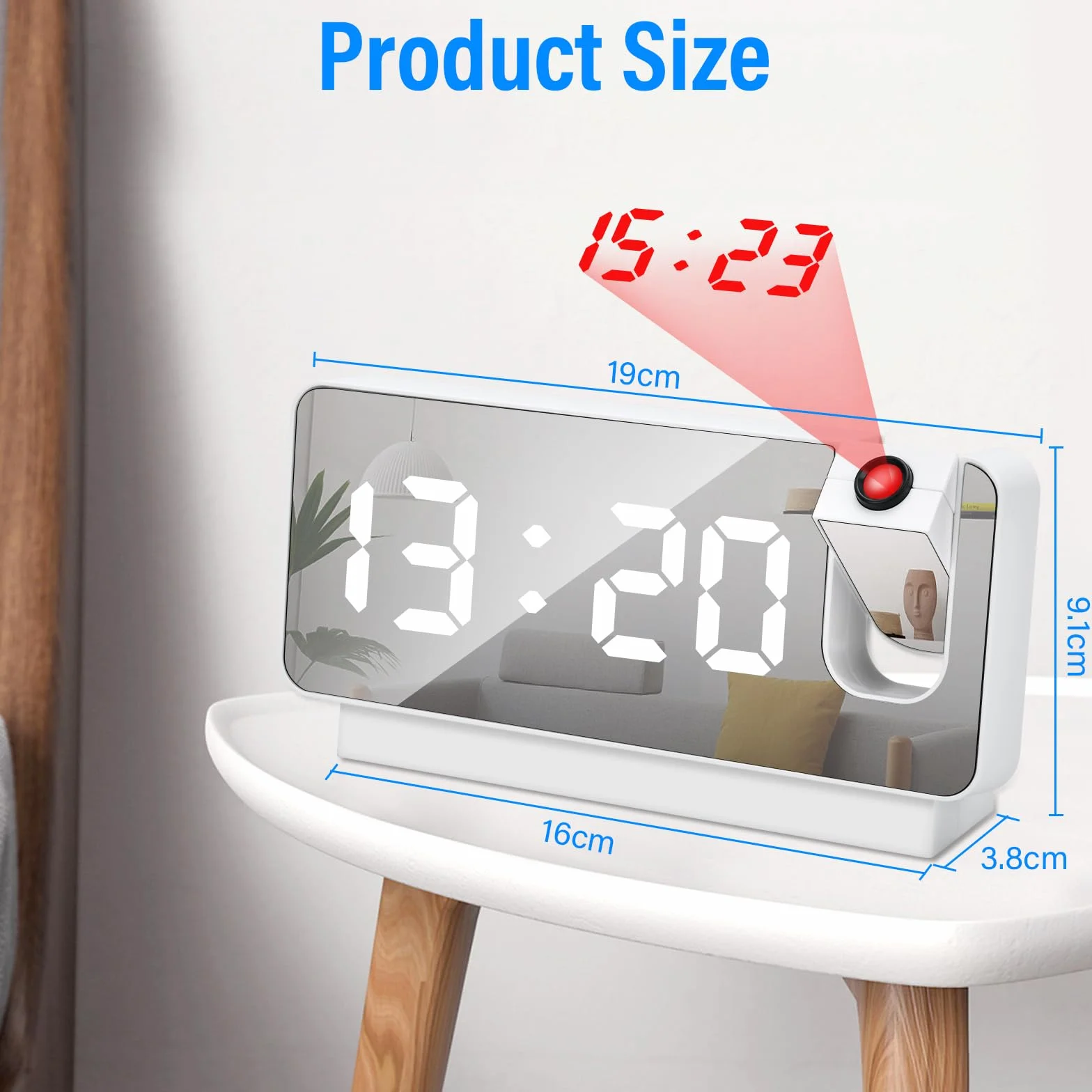 Reveil Projecteur Plafond Numérique avec Température Écran LED 180° Horloge 12/24H USB Blanc
