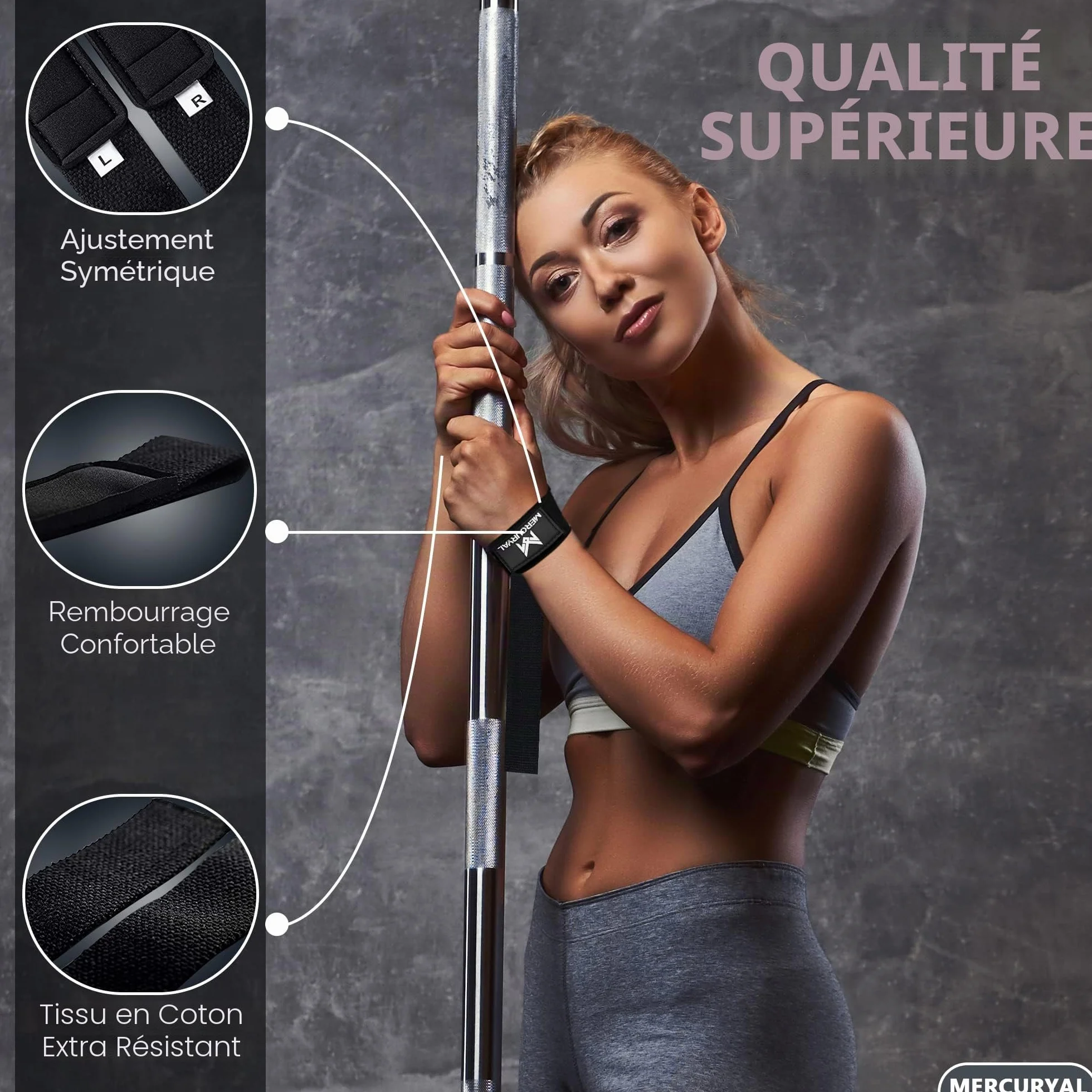 Sangle Musculation MERCURYAL - Sangle de Tirage et Poignet - Lifting Straps Homme Femme