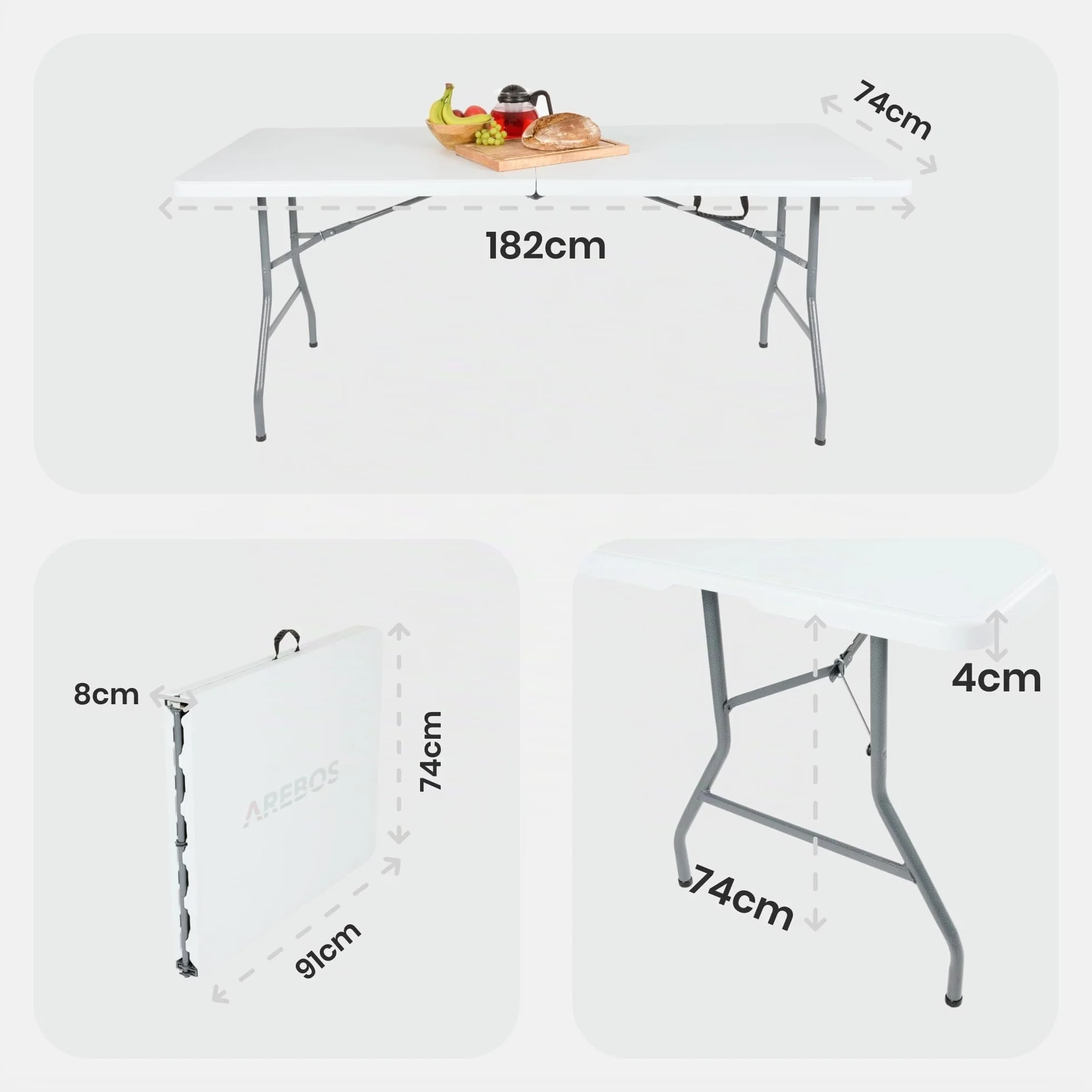 AREBOS Table de Buffet Pliante 182 x 74 x 74 cm Résistante aux intempéries Blanc 8 Personnes