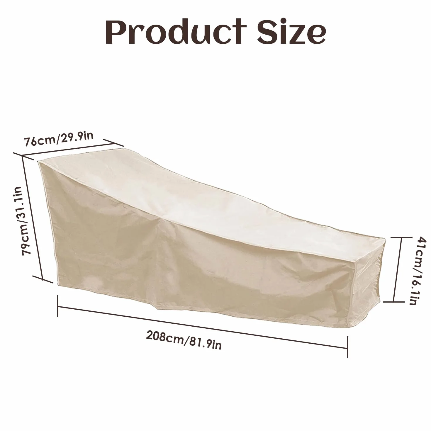 Housse de Chaise Longue de Patio Imperméable 82 L x 30 L x 16 H Pouces Beige
