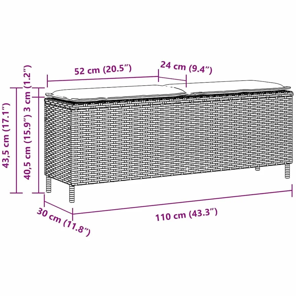 Banc de Jardin en Résine Tressée 110 cm Beige avec Coussin