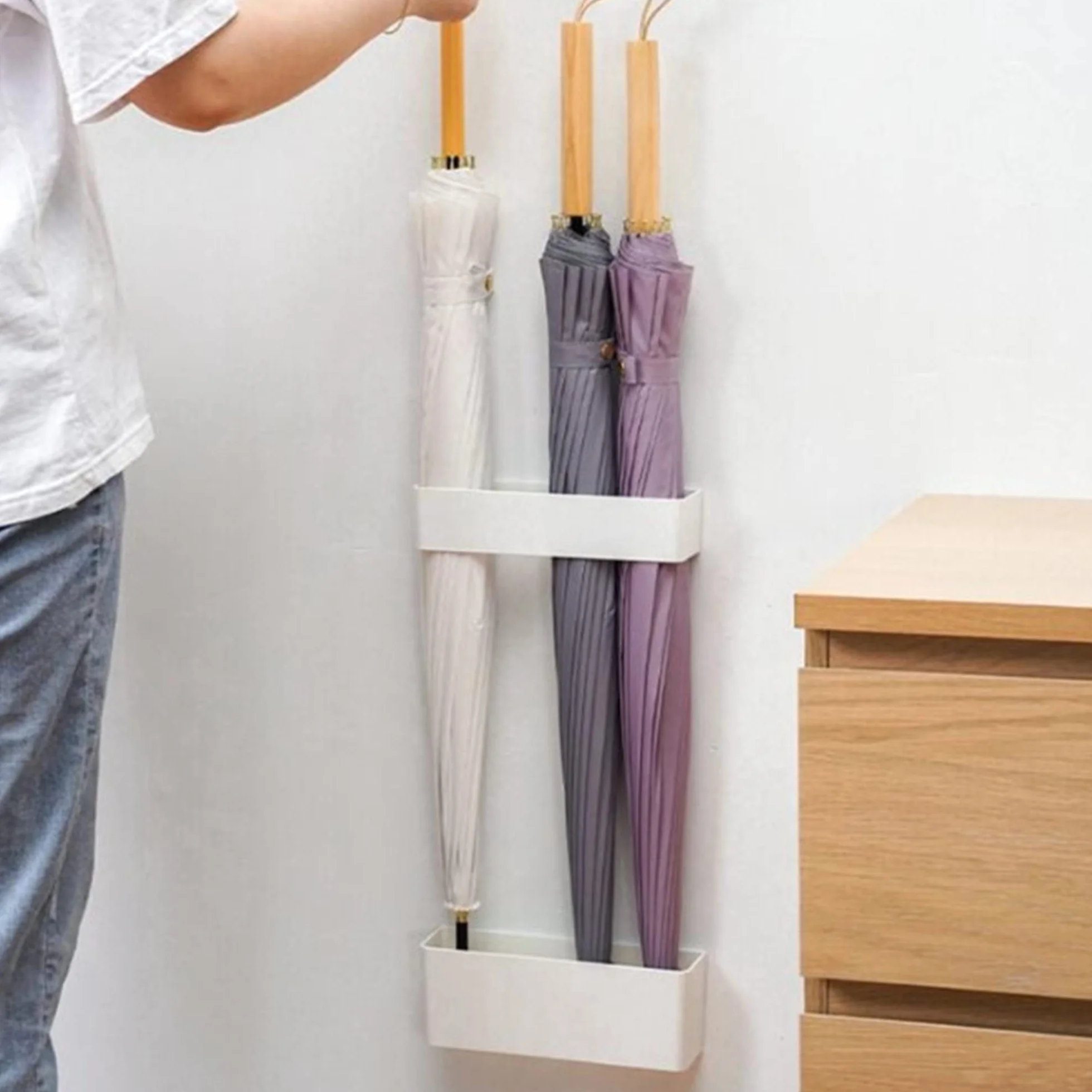 Porte Parapluie à Fixation Murale avec Réceptacle d'Eau Amovible, Support Parapluie Organisateur d'Espace
