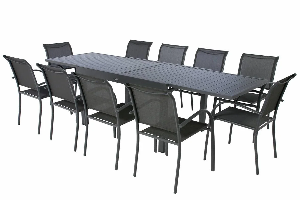 Hespéride Table de Jardin Extensible Piazza Gris Graphite 10 Places Aluminium Antirouille