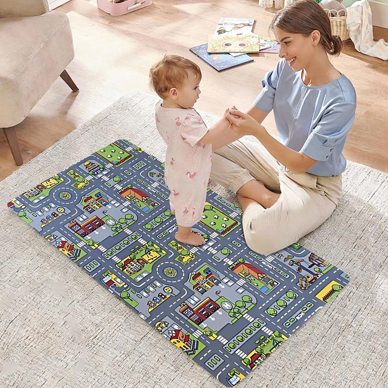 Tapis Voiture Enfant 50 x 80 cm Antidérapant Chambre Fille et Garçon Salle de Jeux
