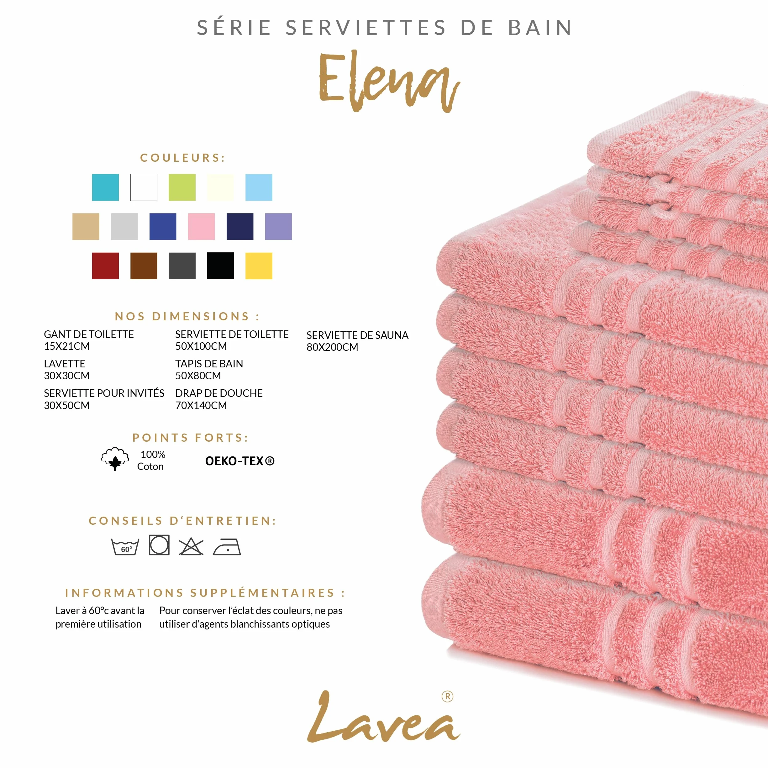 Lavea Lot de 10 Gants de Toilette 15x21 cm en Éponge 100% Coton Rose Pastel