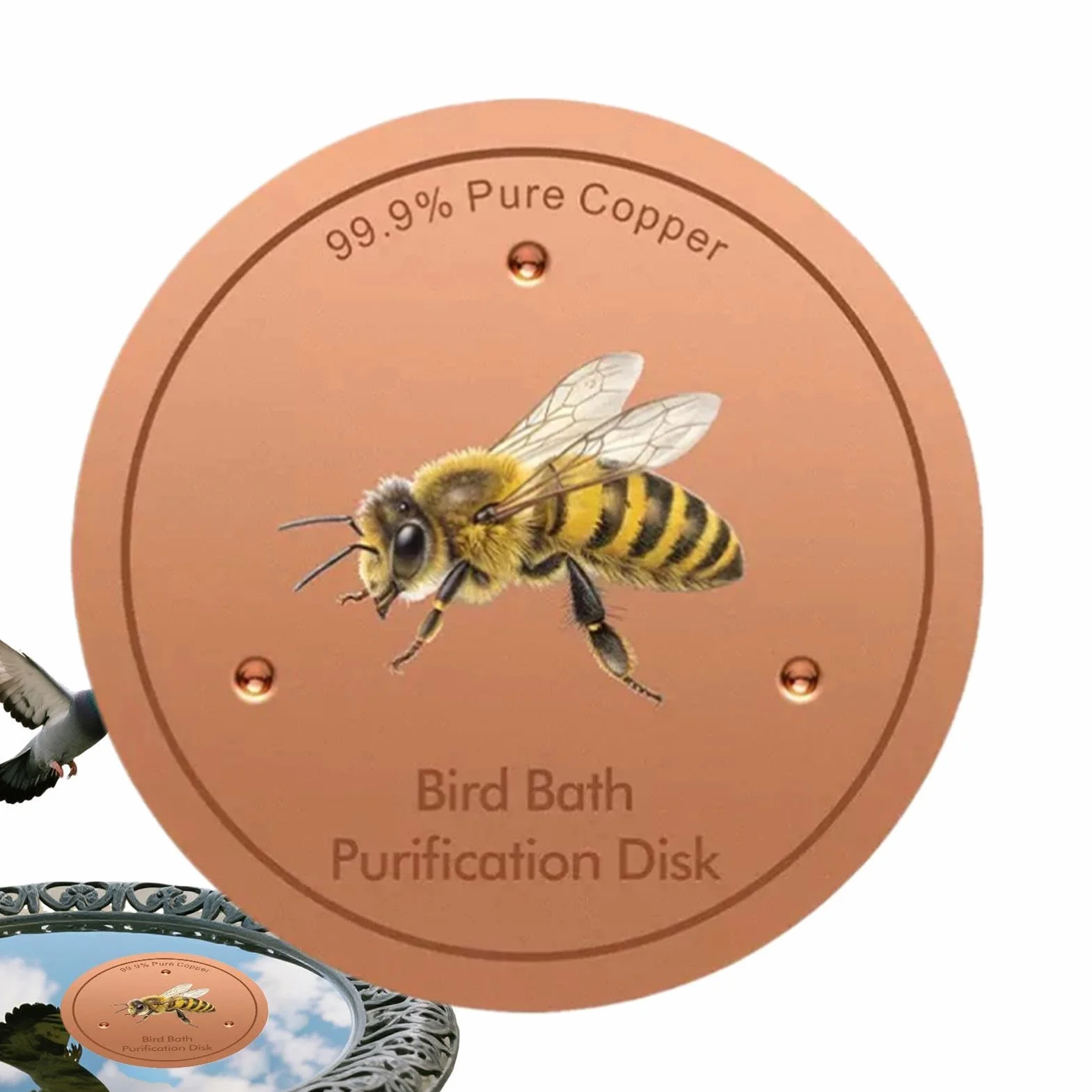 Disque en Cuivre pour Bain d'oiseaux Nettoyant Motif Abeille Terrasse Patio Fontaine Bassin Jardin