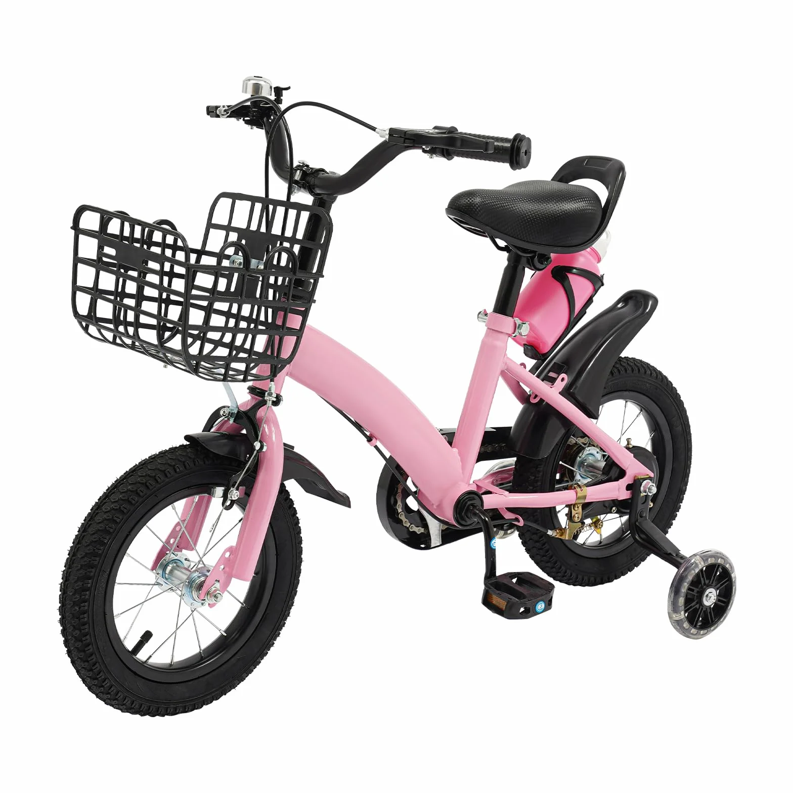 Vélo pour enfant de 12 pouces, avec roues stabilisatrices, panier et bouteille d'eau en rose, pour garçons et filles à partir de 2 à 5 ans, guidon réglable en hauteur, design amélioré avec