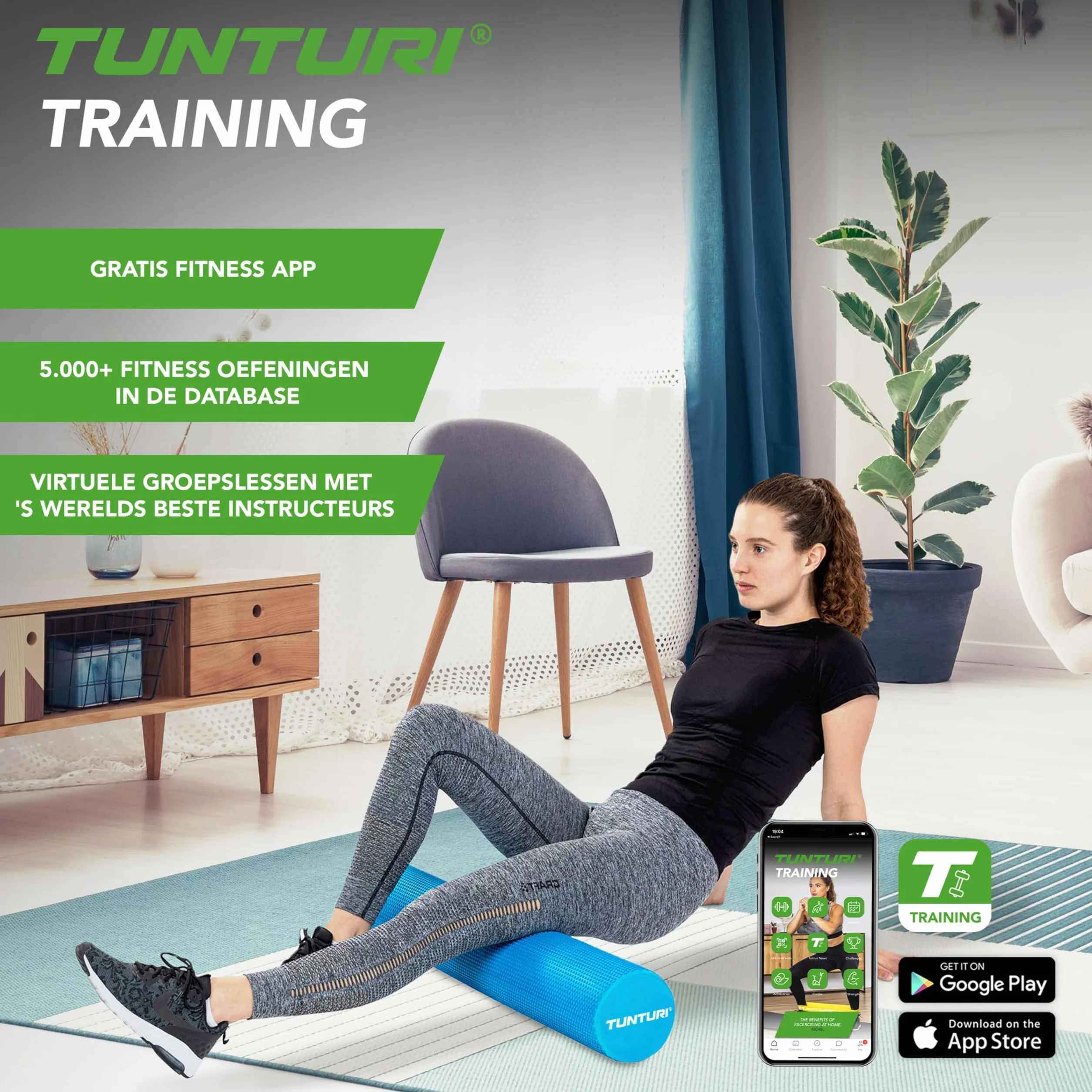 Tunturi Rouleau de Massage Yoga 90cm EVA Bleu
