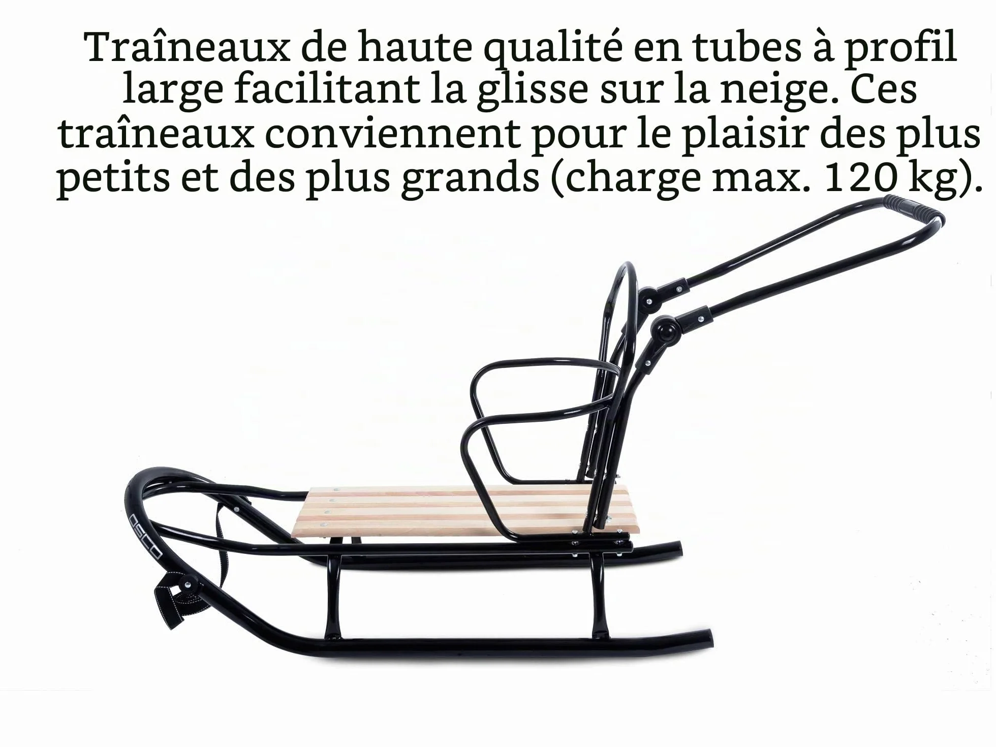 Luge GagaDumi Oslo en métal avec Dossier avec Ceintures de sécurité, Barre de poussée et chancelière, Luge pour bébé, idéale pour Les Enfants et Les Adultes, Charge jusqu'à