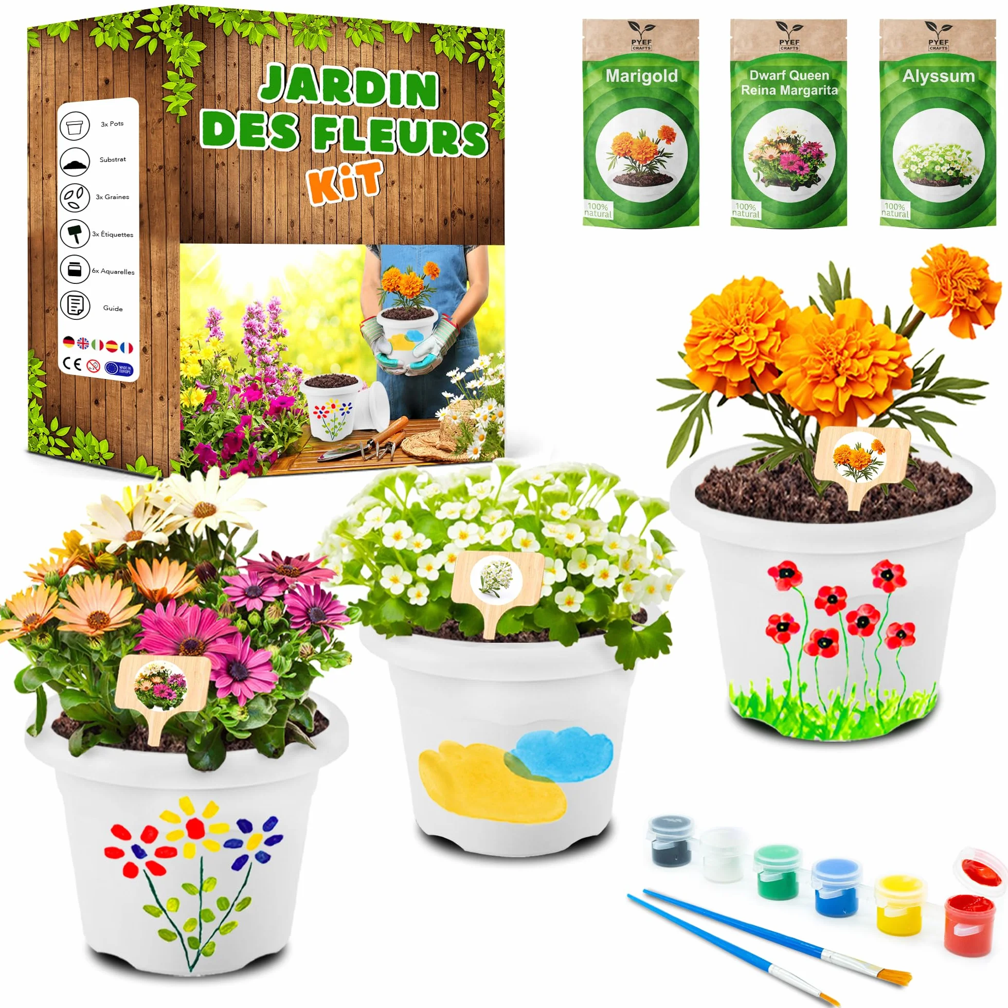 Kit Jardinage Enfant - Set Jardinage & Plantation pour Peindre Fleurs - Jardiniere Potager Gamin