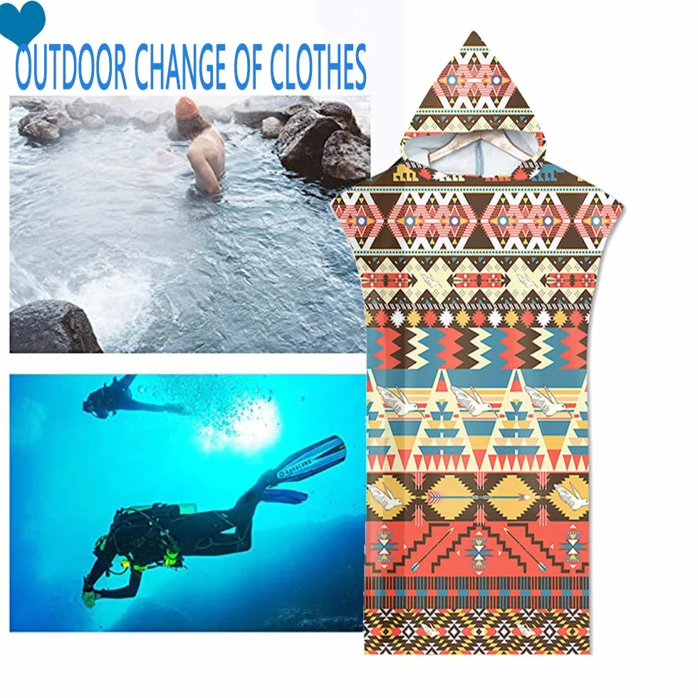 Surwin Poncho Peignoir de Surf Serviette de Surf mer Microfibre Sport, Adulte Enfant Unisexe Sports pour Les Sports Nautiques et Le Surf sur la Plage Piscine