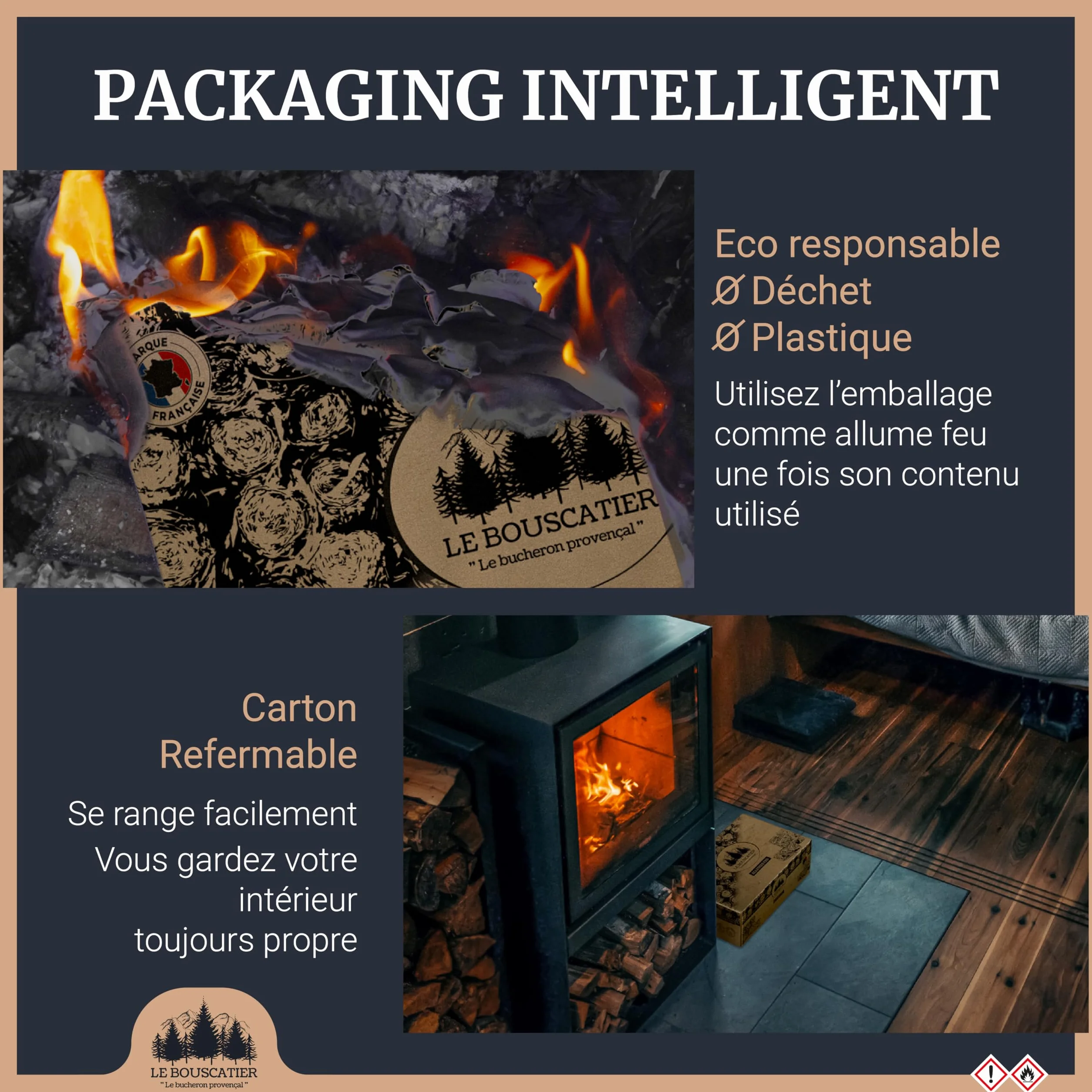 Allume-feu écologique Laine et Cire de Bois 100% naturels 160/170 Gros Calibre pour cheminée poêle barbecue brasero