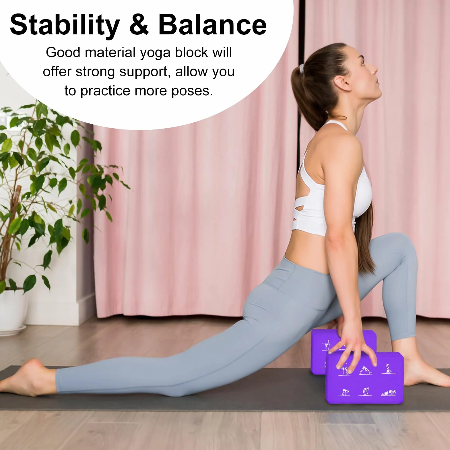 Lot de 2 blocs de yoga et sangles de yoga - Blocs en mousse EVA haute densité - Briques antidérapantes avec sangle de 6 m - Kit de blocs de yoga sans latex - 23 x 15 cm