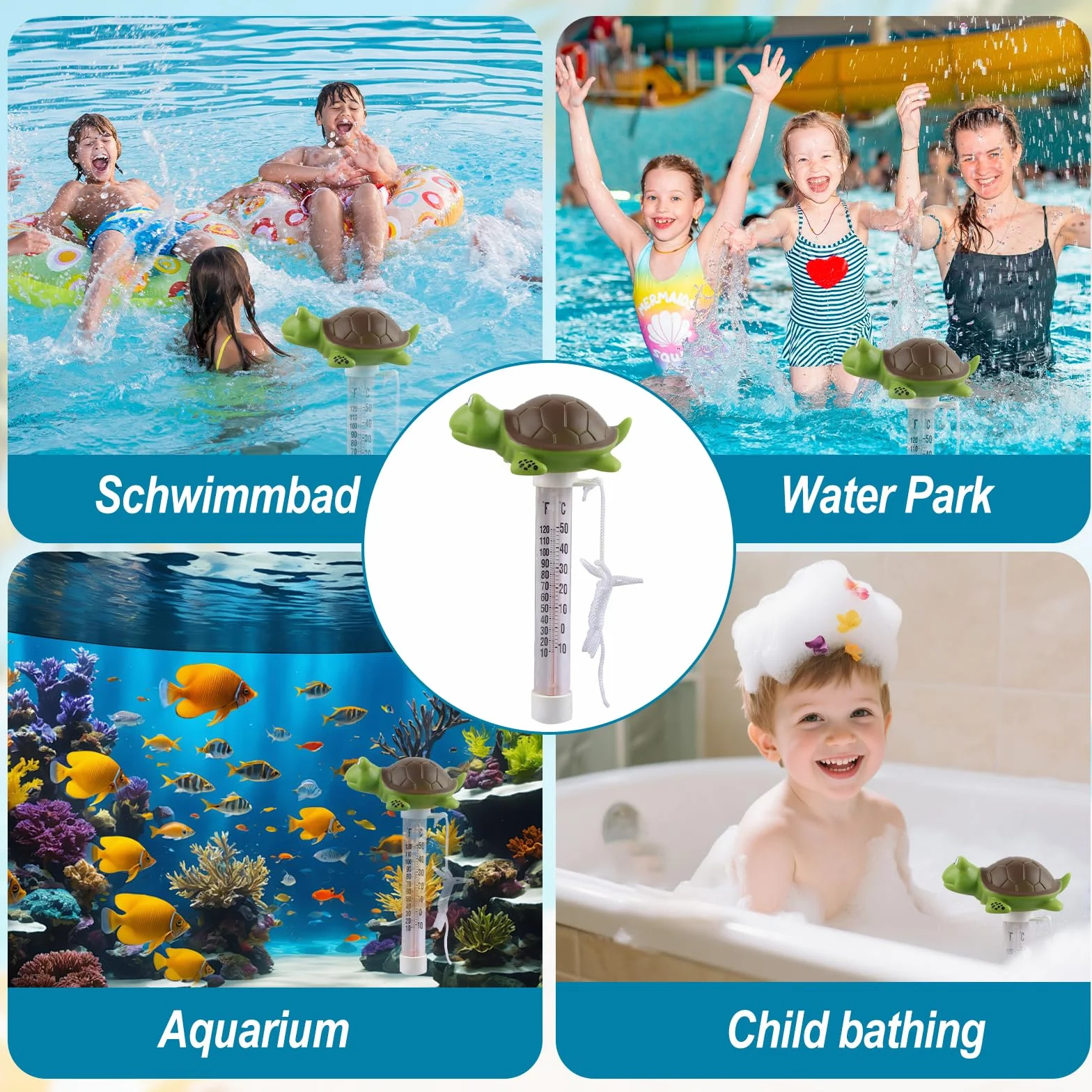 Thermometre Piscine Rigolo Flottant Tortue avec Corde Anti-Dérive