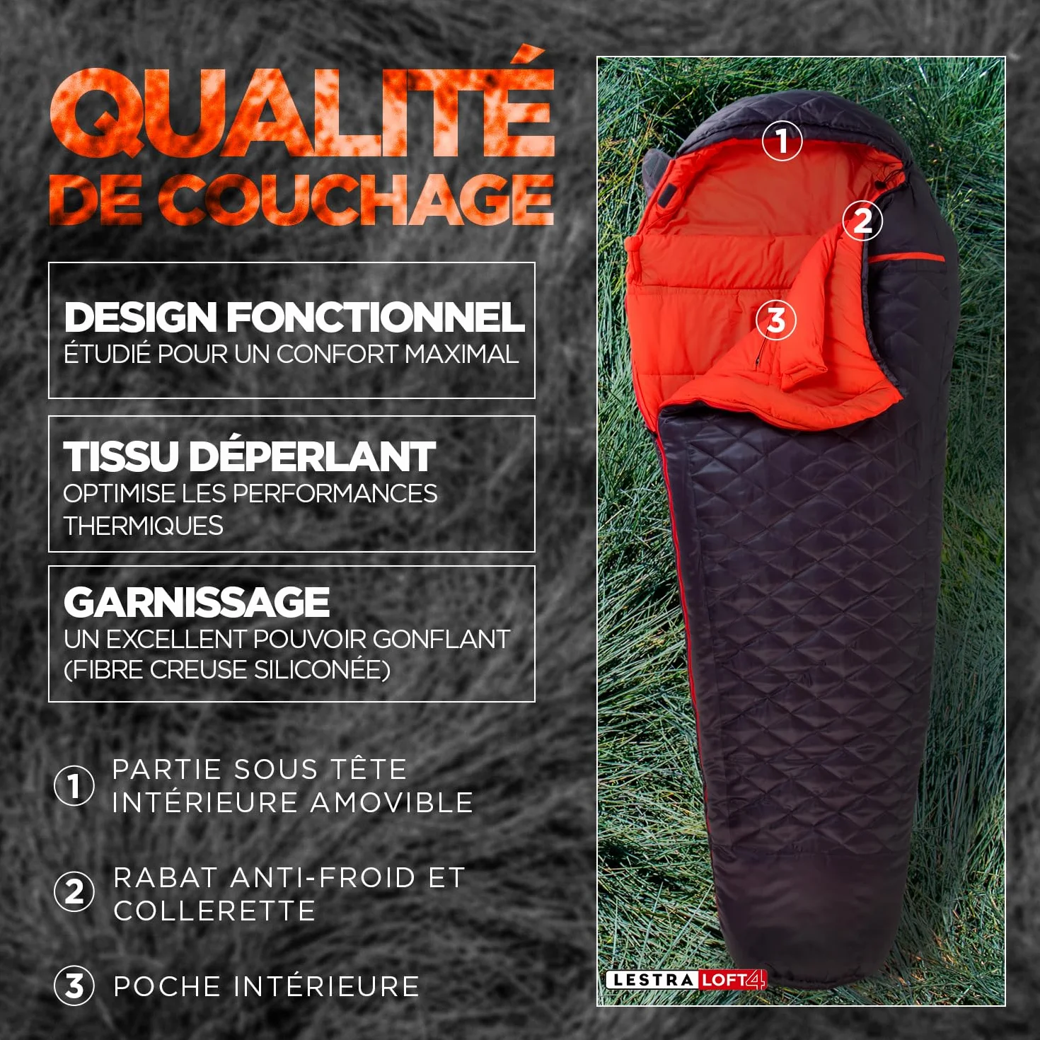 Lestra Outdoor Mount Everest Sac de Couchage Toutes Saisons -05°C Adulte Gris Foncé