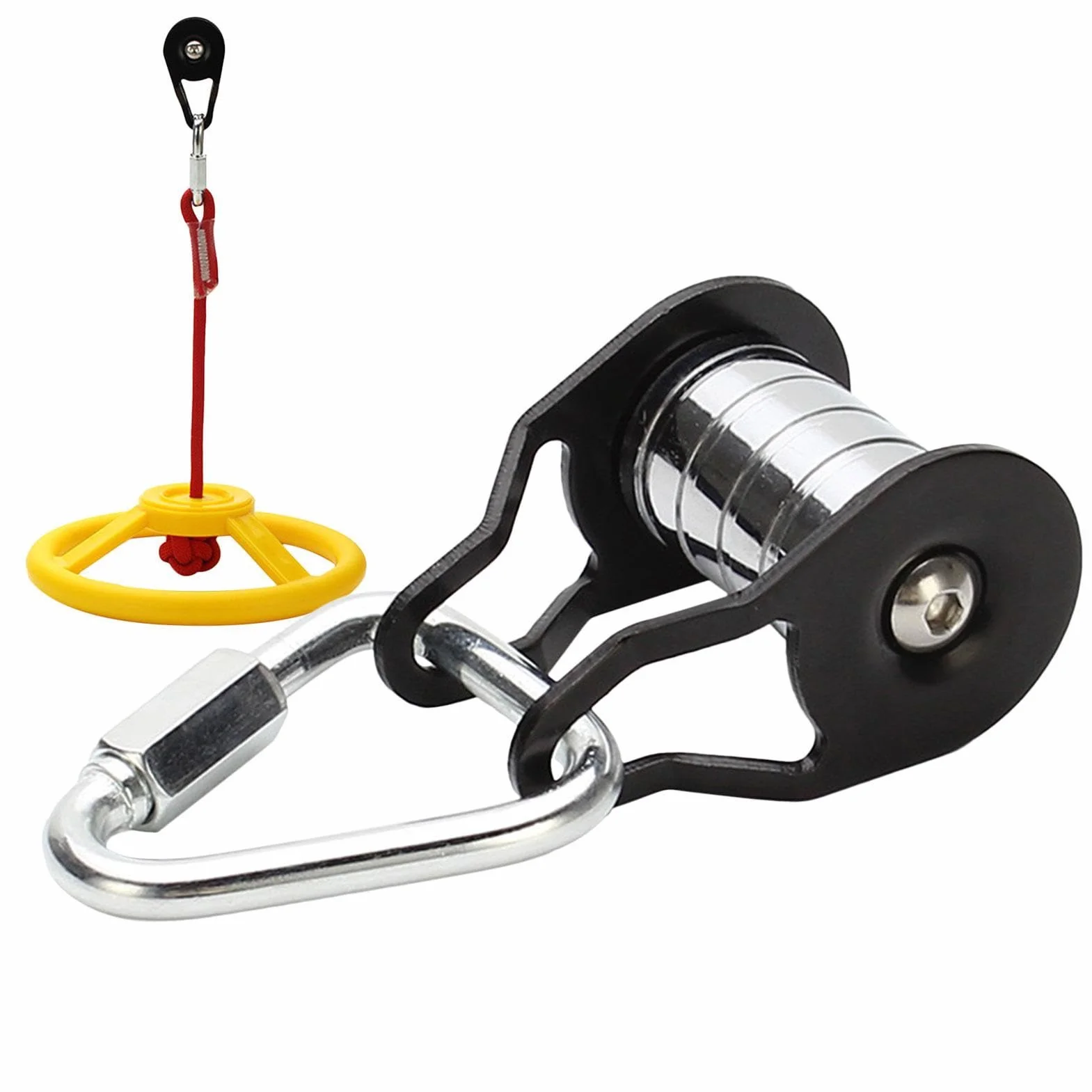Poulies pour Corde, Poulie De SlacklinesCoulissante en Corde d'acier avec 5 Rouleaux, Charges Sûres Jusqu'à 440 LB, Accessoires De Poulie De Tyrolienne Adaptés À La Maison Au Parc Et À La Pelouse