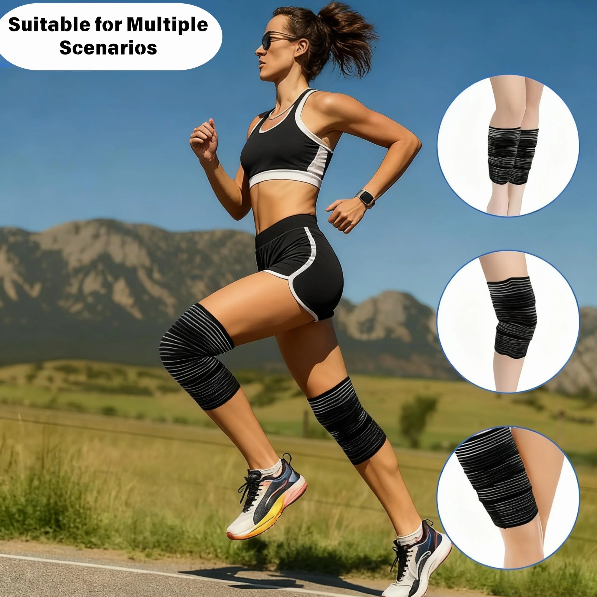 Générique 2 pièces de 200 cm de Bandage pour cuisse, bande adhésive à haute élasticité, bandage de compression pour sport de force, genou, jambe, bande de fixation pour bras, coude, mollet, main