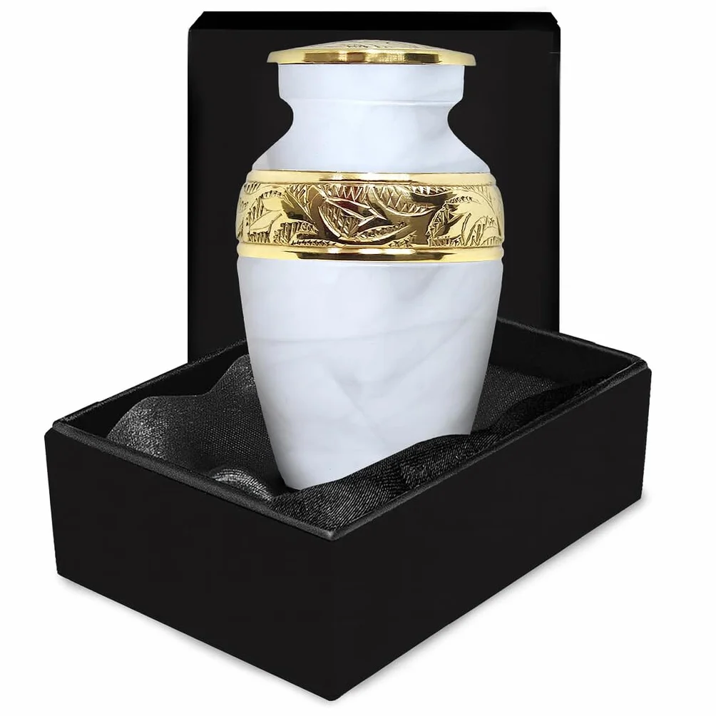 Urne Blanche Mini Souvenir Commémorative pour Cendres Humaines Adulte avec Boîte Noire
