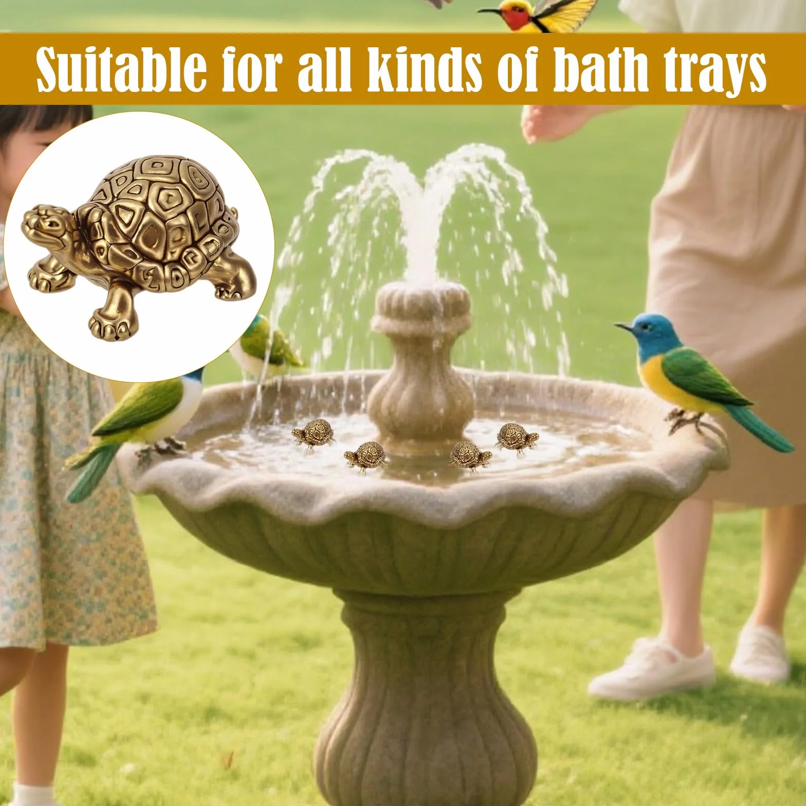 Disques Bain Cuivre en Forme de Tortue, 4pcs Purification Nettoyeur Décoratif pour Bains d'oiseaux Extérieurs