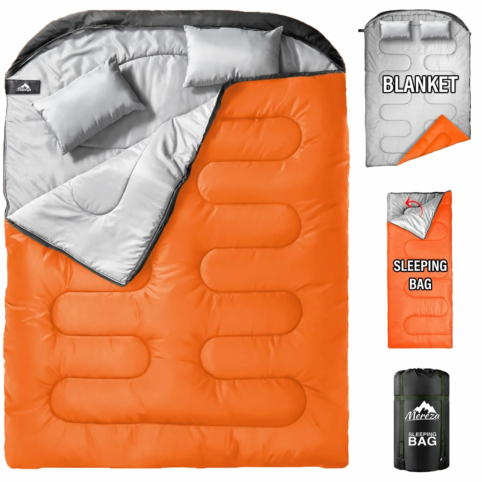 MEREZA Sac de couchage XL pour homme - Sac de couchage double pour adulte - Grand sac de couchage pour camping - Grand sac de couchage pour 2 personnes - King size - Chaud et froid