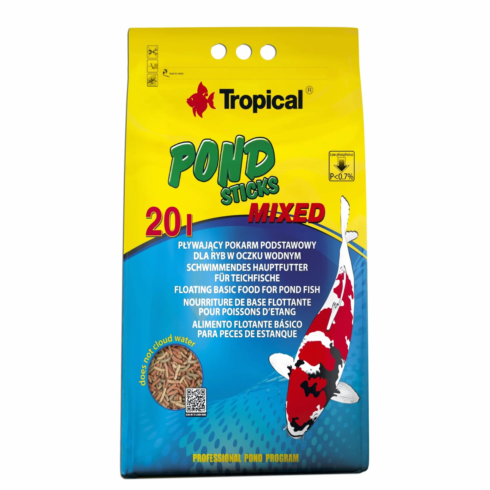 Pond Sticks Mixed 20L 1600g Aliment bâtonnets flottants carpes koï poissons bassin
