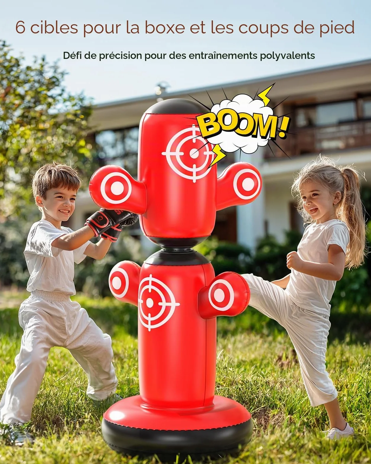QPAU Rotatif à 360° Punching Ball pour Enfants, 162,6 cm Gonflable Sac de Frappe pour Enfant 6-14, Sac de Boxe Set pour Pratique du Karaté, Taekwondo