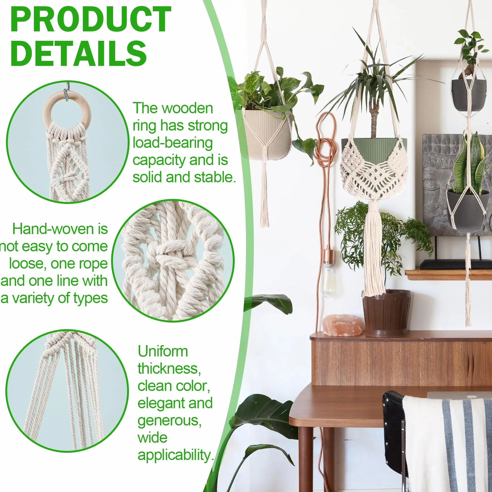 Suspension Macramé pour Plante Tissés à La Main 4 Pièces Décoration Maison Jardinage
