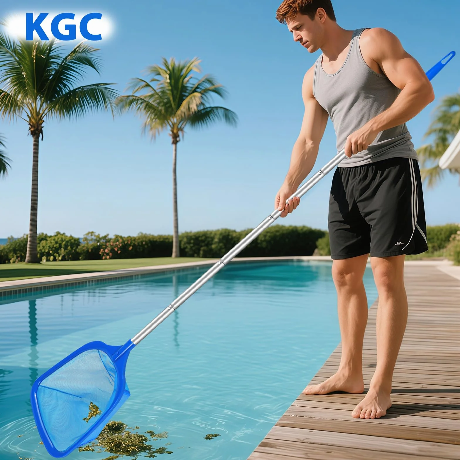 KGC Épuisette de Piscine avec Manche 81-173 cm Mailles Ultra-Fines pour Piscines Bassins Spas