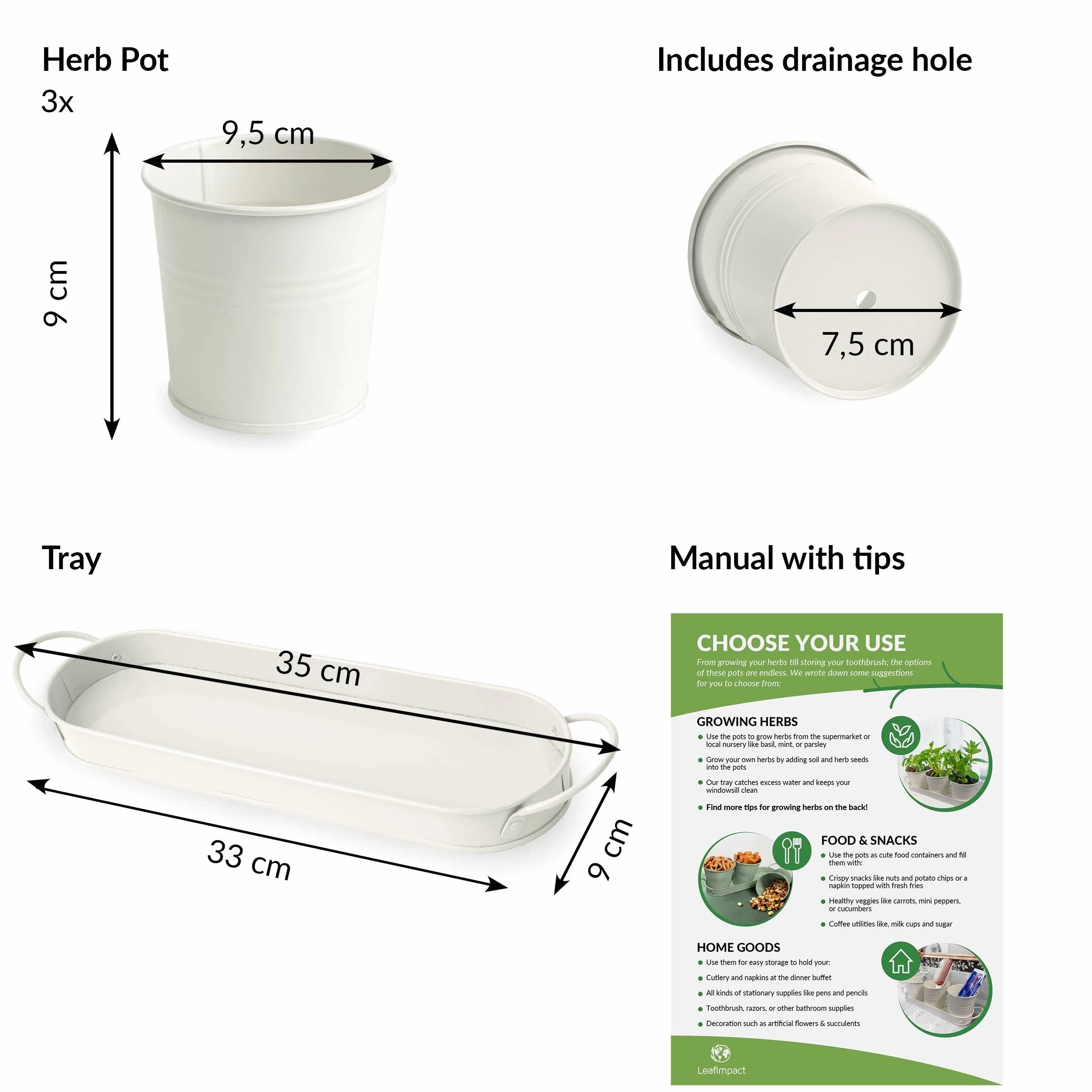 Pots Herbes Plantes d'Intérieur Plateau Kit Plantes Aromatiques Intérieur pour Basilic, Menthe, Persil