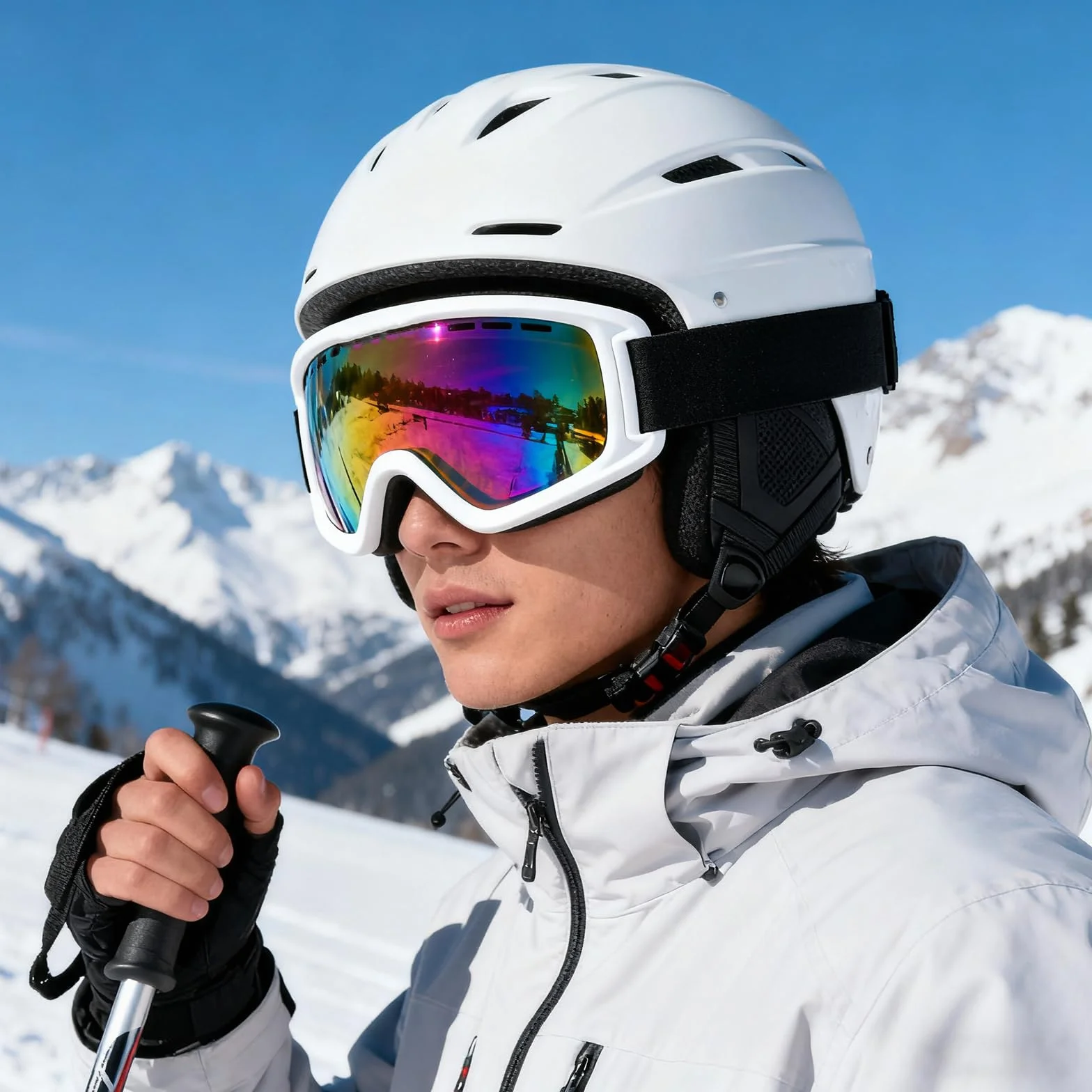 Lunettes de Ski Anti-Buée Anti-UV Réglables pour Homme Femme Snowboard Alpinisme Motoneige Randonnée Blanc