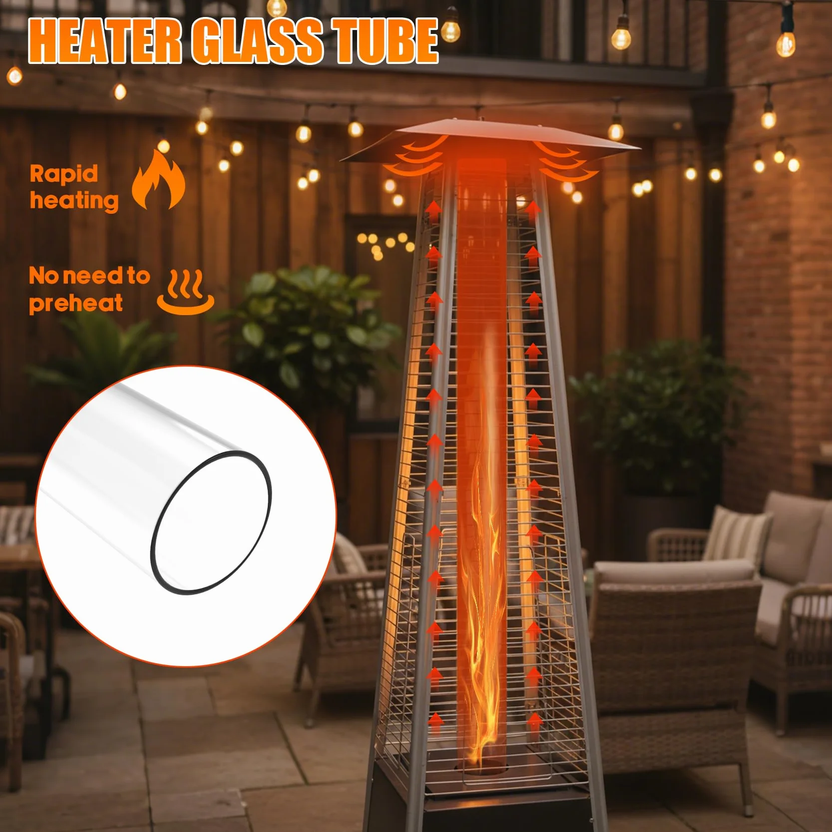 Onlyfire Tube en Verre de Remplacement 125 x 10 cm pour Parasol Chauffant et Poêle à Granulés, Diamètre 100 mm