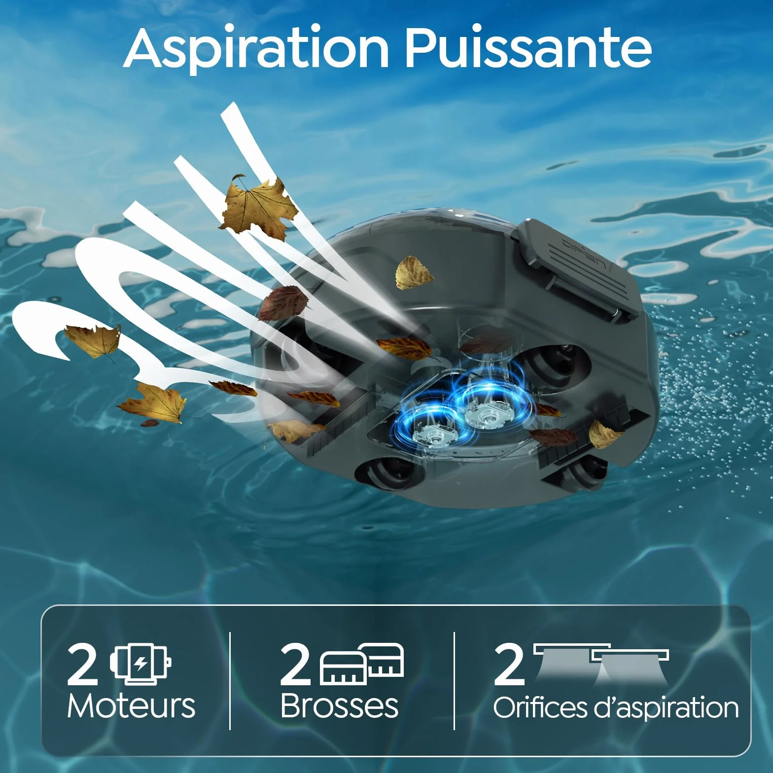 Robot Piscine Double Filtration Nettoyeur Aspirateur sans Fil Autonomie 90 Min 1928GPH Stationnement Automatique 80 m²
