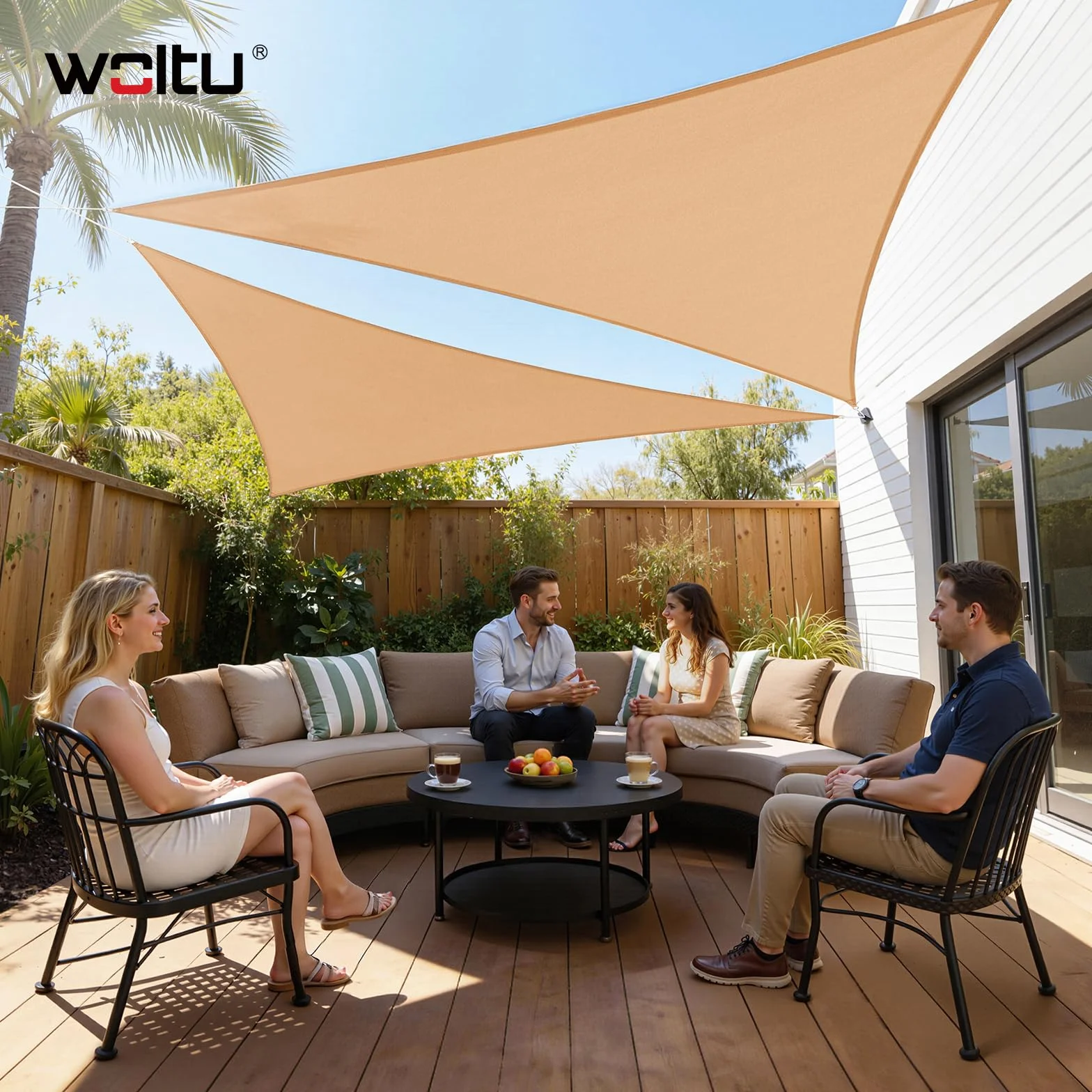 WOLTU Voiles d'ombre Triangle 3.6x3.6x5.1 m HDPE Respirante Protection Solaire Anti-UV 85% Vent