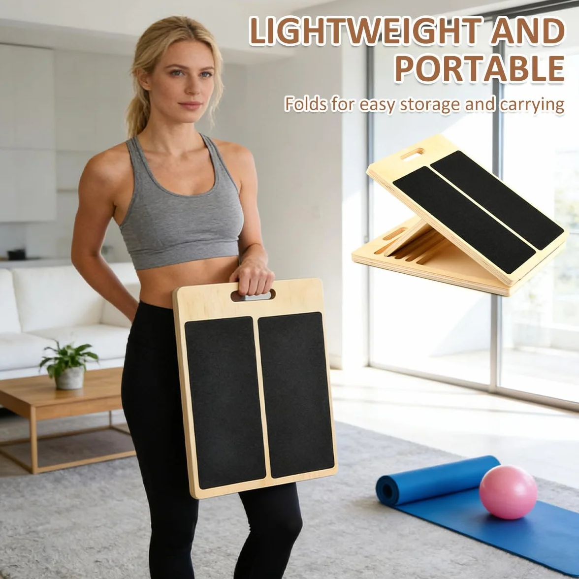 Planche Inclinée en Bois avec 5 Angles, Antidérapante, Pliable avec Poignée pour Exercice