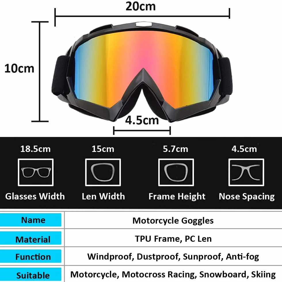 Lunettes de Moto Protection Motocross Ski VTT Vélo Soleil Coupe-vent Anti-poussière Équitation Cyclisme Orange