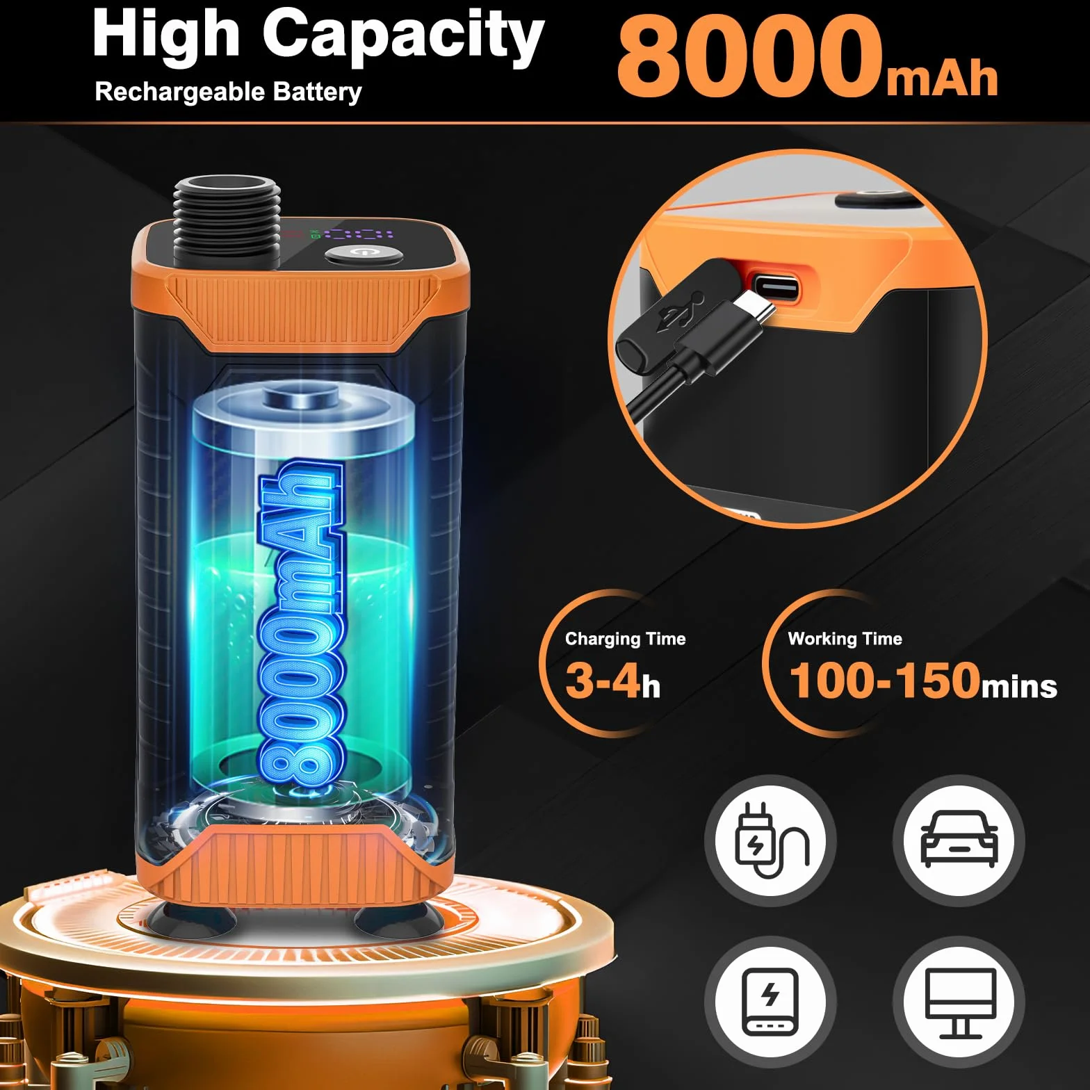 Uplayteck Douche Camping, 8000mAh Kit Douche de Camping Portable avec Écran LED Intelligent et Indice d'étanchéité IPX8, USB Rechargeable Pomme de Douche pour Extérieure, Voyage, Animaux, Randonnée